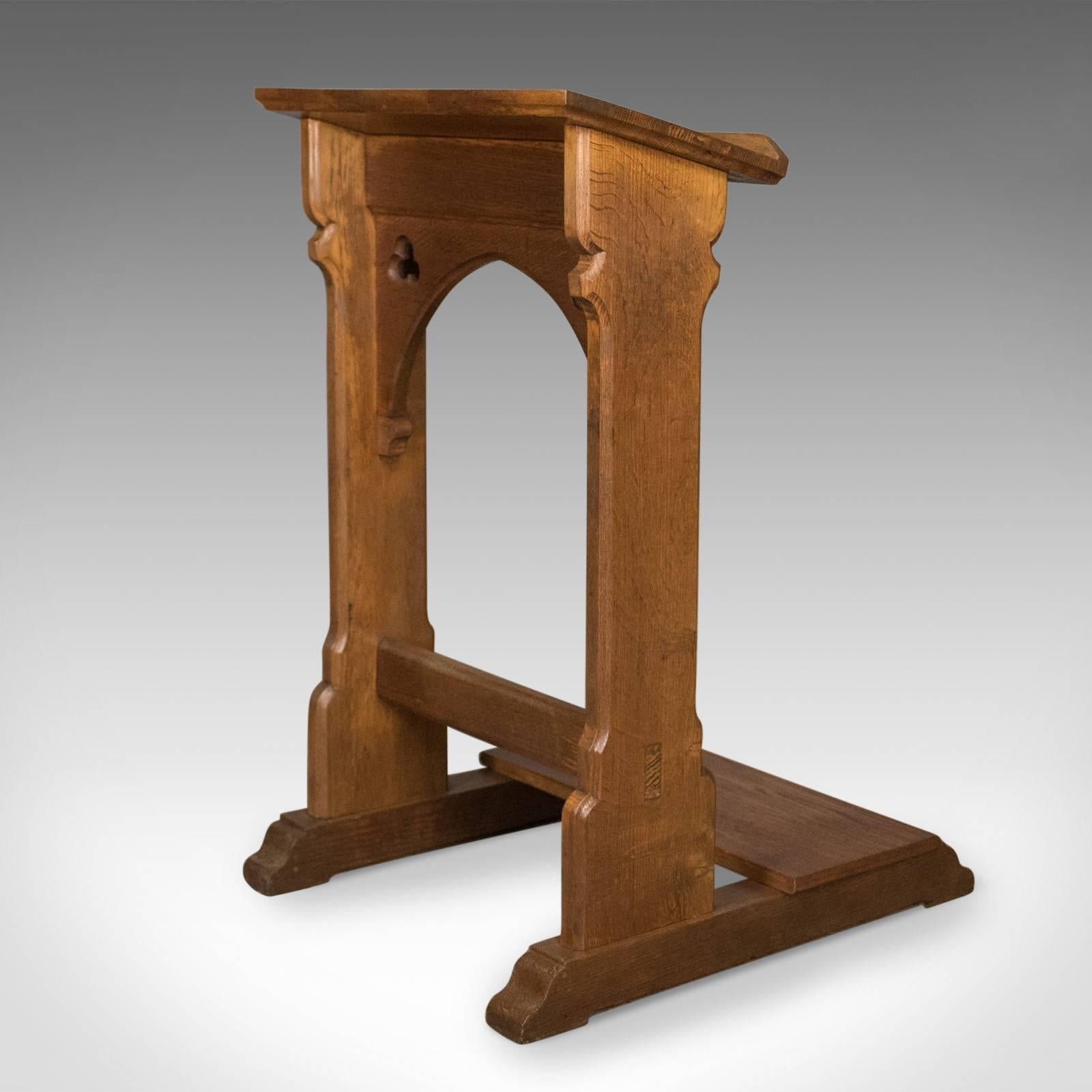 This is an antique lectern, an English oak, prayer, book or music stand. Scottish, Victorian Gothic, dating to the late 19th century, circa 1880.

Delightful russet tones to the English oak
Grain interest through the lustrous, wax polished