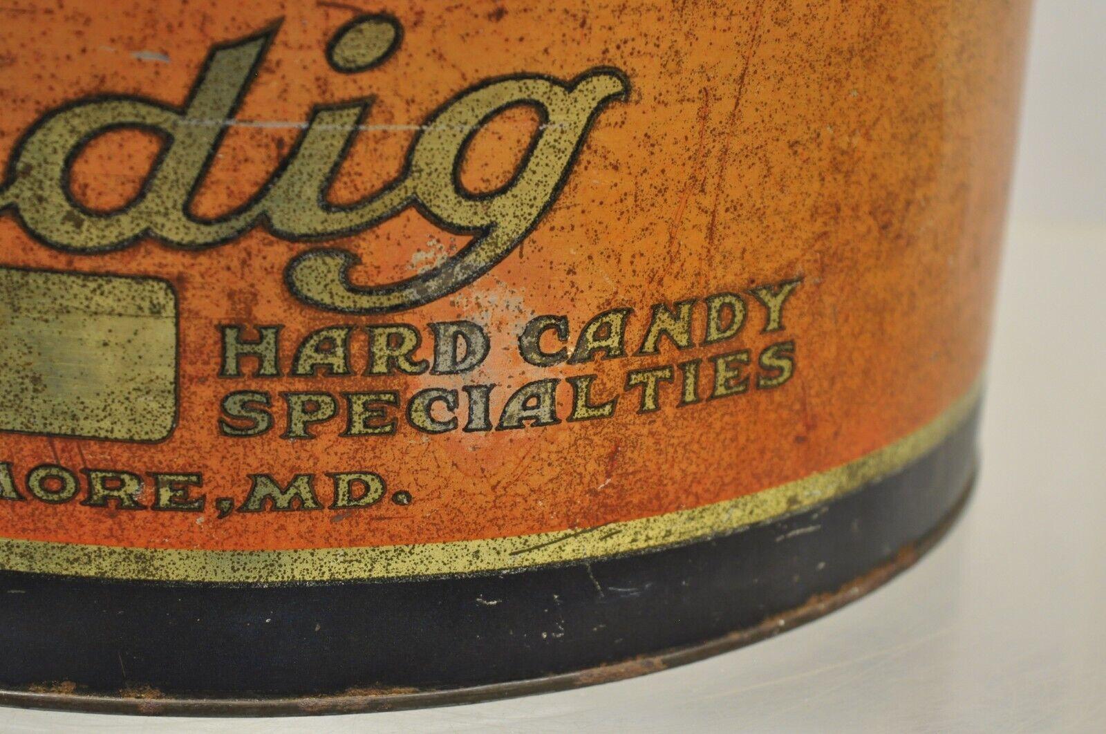 Antique Ledig Hard Candy Tin Metal Round Lidded Advertising Can 3