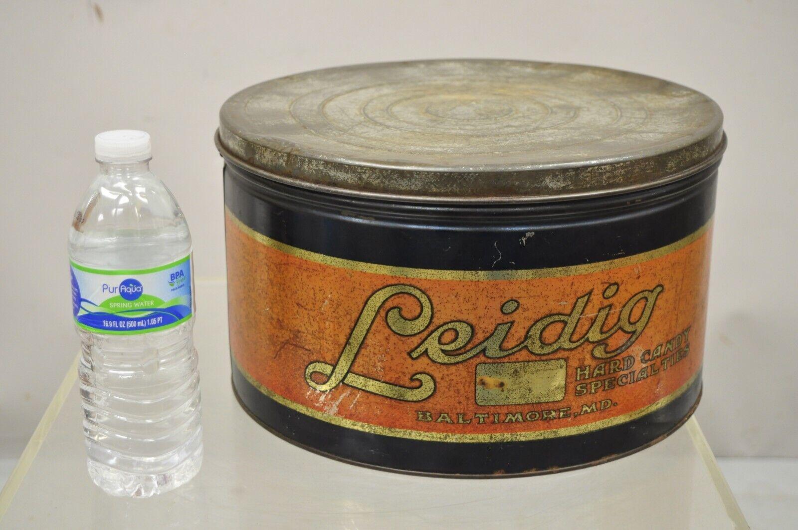 Antique Ledig Hard Candy Tin Metal Round Lidded Advertising Can 4