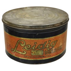 Antique Ledig Hard Candy Tin Metal Round Lidded Advertising Can