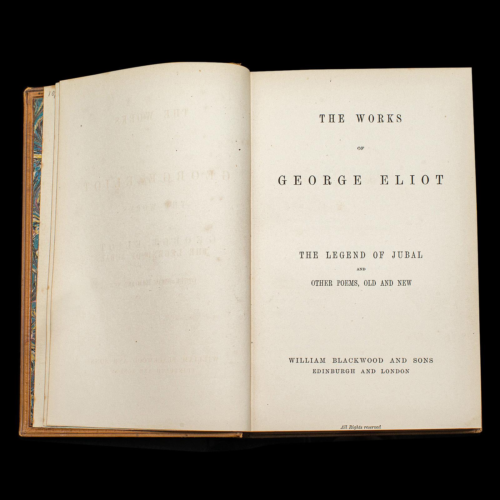 British Antique Legend of Jubal, George Eliot, English, Bound, Poetry Book, Victorian For Sale