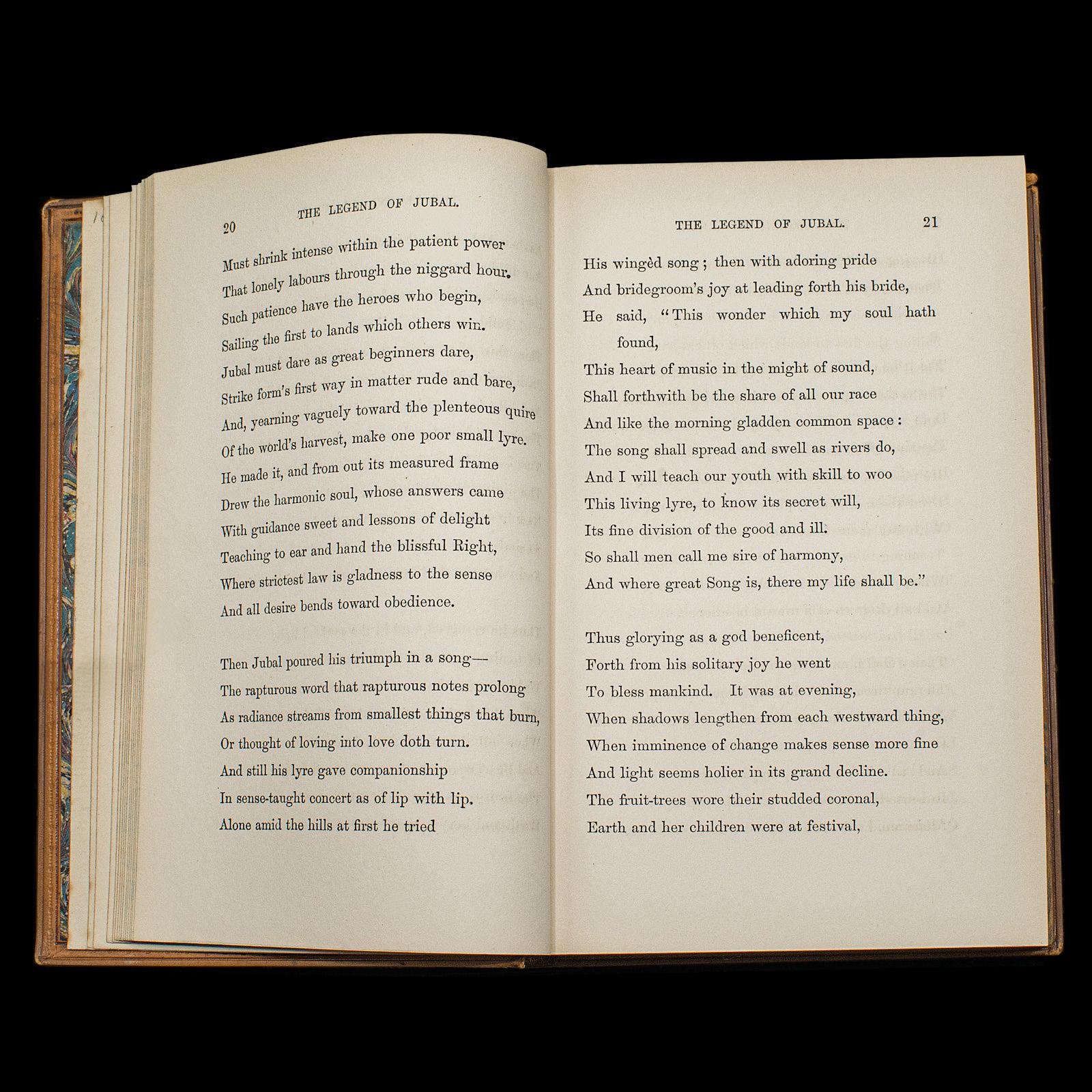 Paper Antique Legend of Jubal, George Eliot, English, Bound, Poetry Book, Victorian For Sale