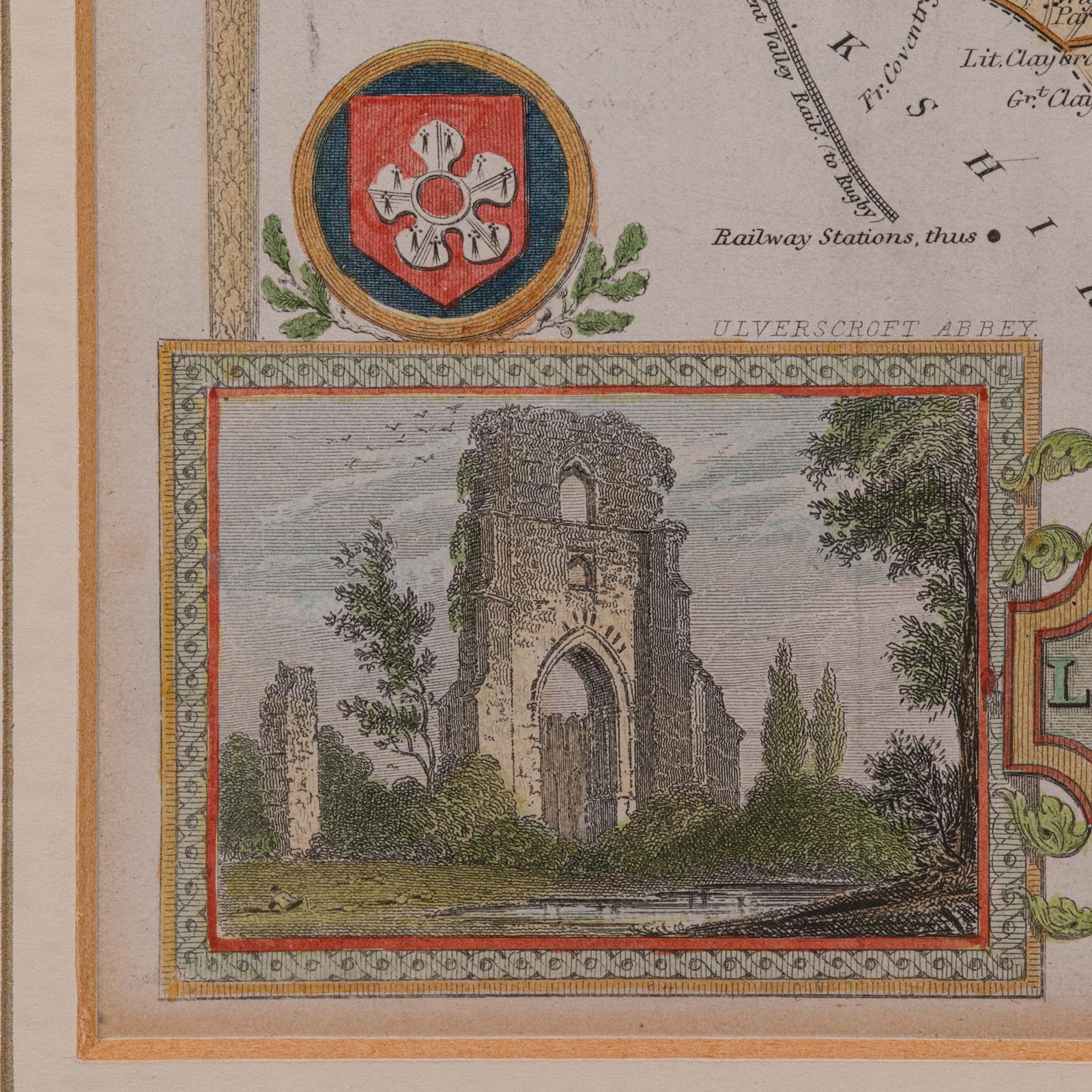 Antike Leicestershire-Karte, englisch, gerahmt, viktorianisch, viktorianisch im Angebot 4