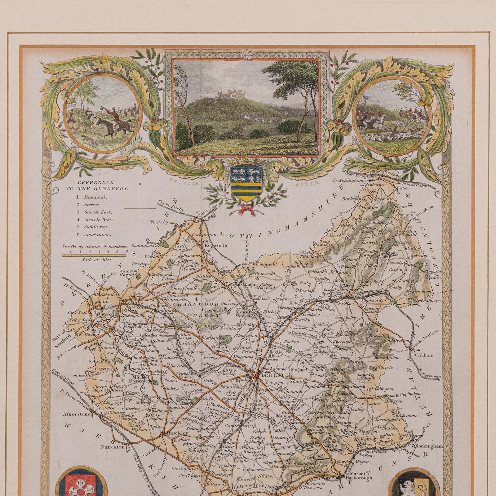 19th Century Antique Leicestershire Map, English, Framed Cartographic Interest, Victorian For Sale