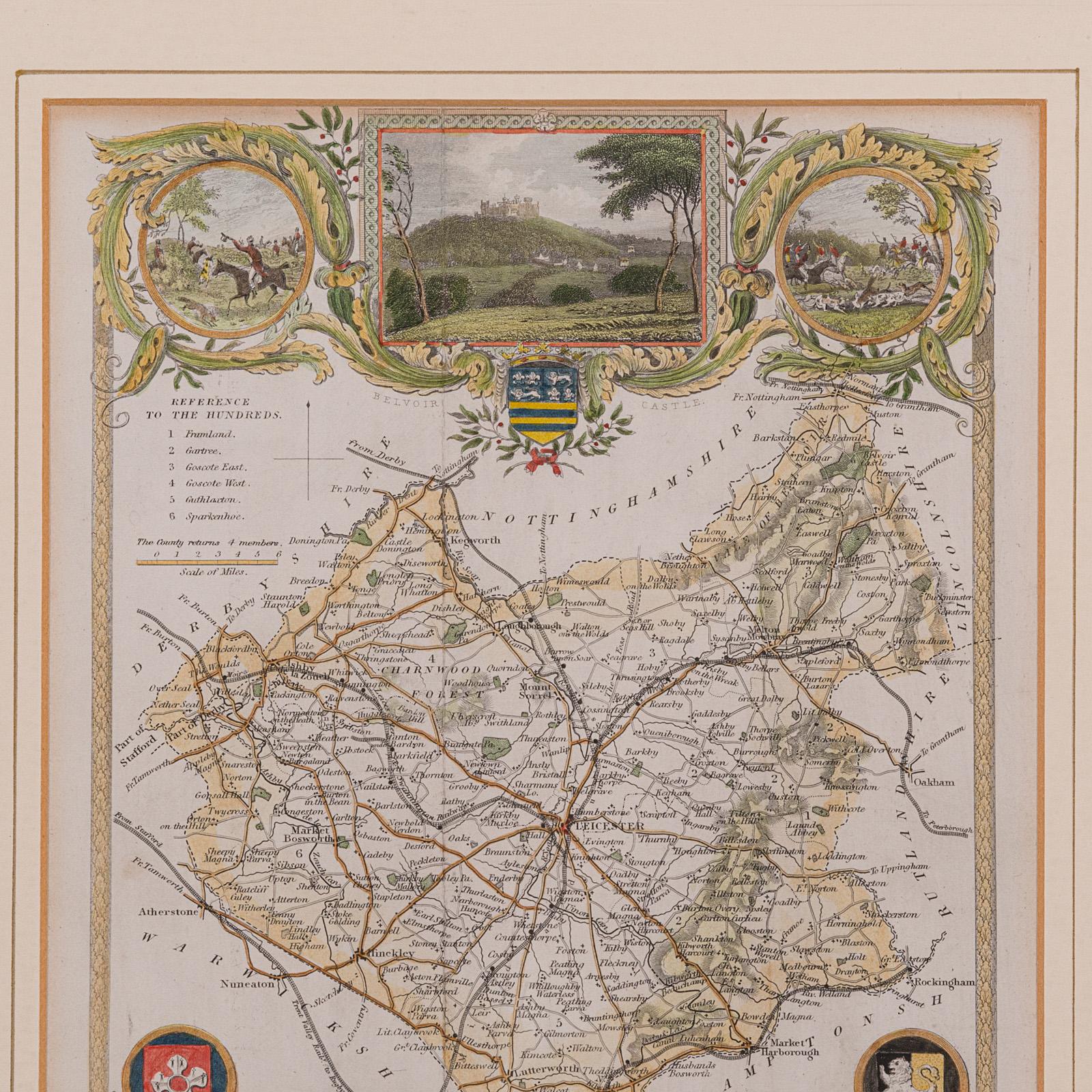 Antike Leicestershire-Karte, englisch, gerahmt, viktorianisch, viktorianisch im Zustand „Gut“ im Angebot in Hele, Devon, GB