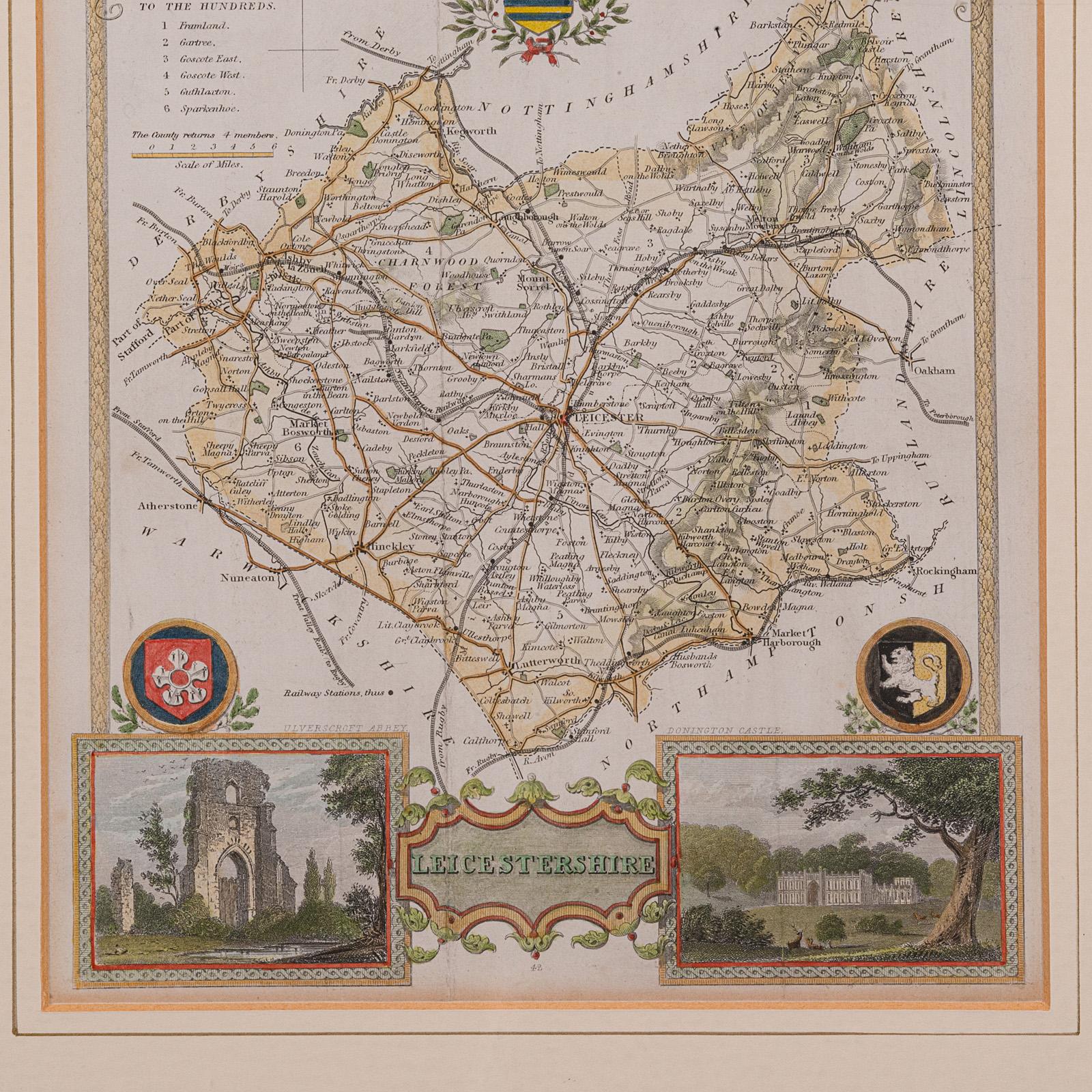 Antike Leicestershire-Karte, englisch, gerahmt, viktorianisch, viktorianisch (19. Jahrhundert) im Angebot