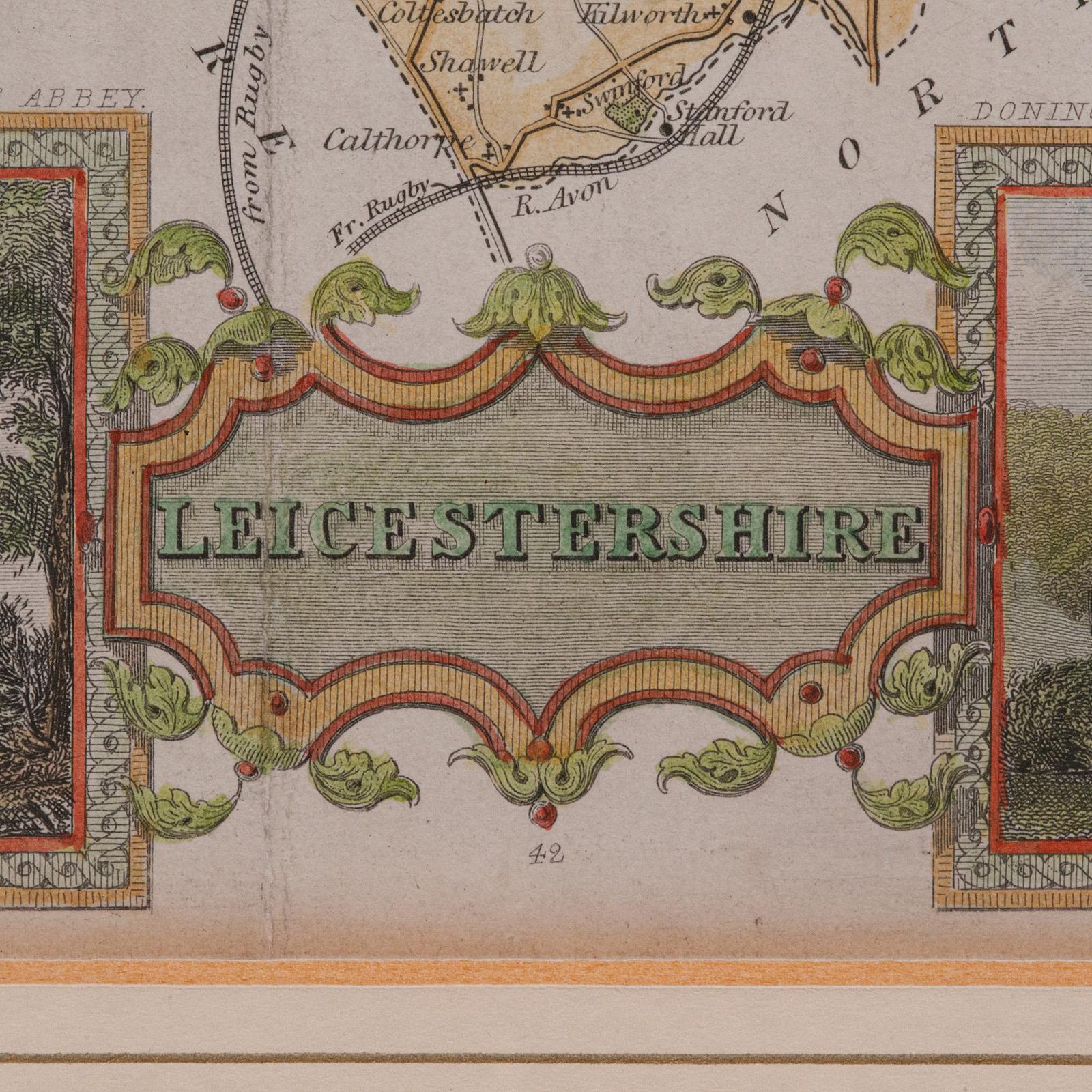 Antique Leicestershire Map, English, Framed Cartographic Interest, Victorian For Sale 1