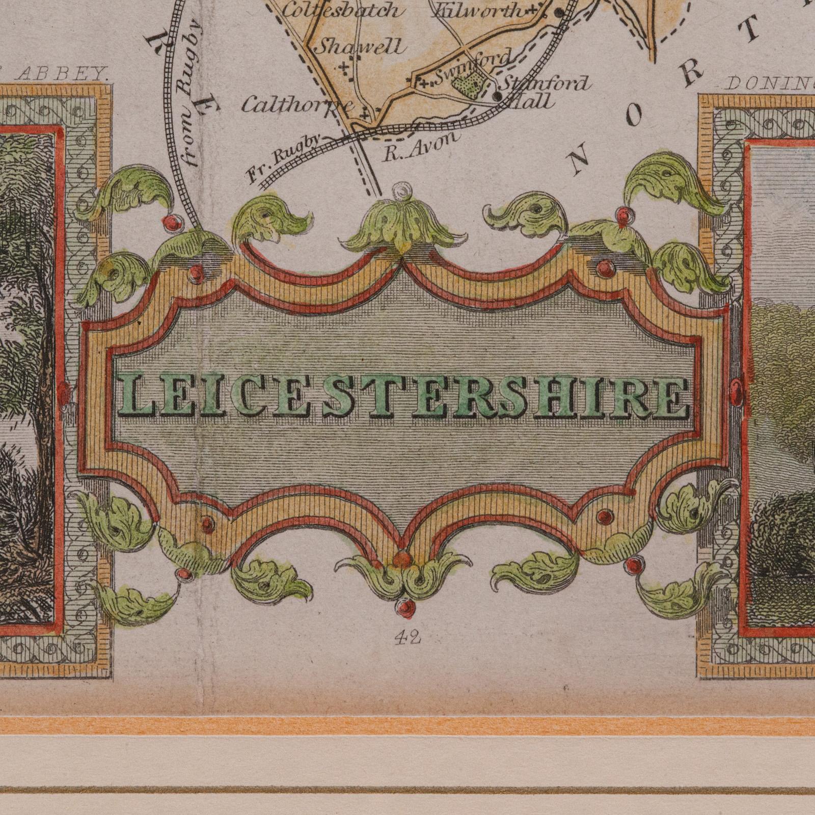 Antike Leicestershire-Karte, englisch, gerahmt, viktorianisch, viktorianisch (Holz) im Angebot