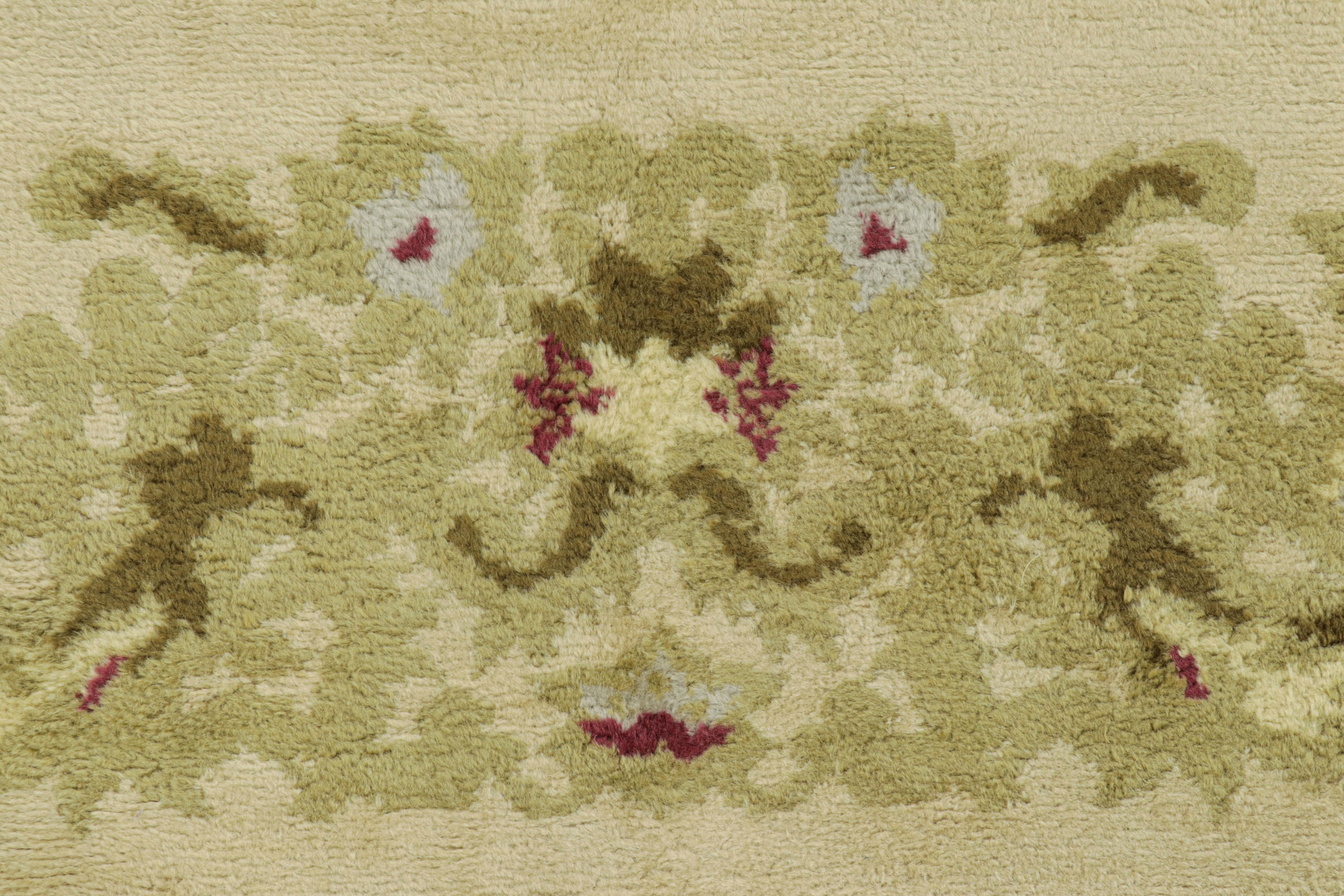 Hand-Knotted Antique Leleu French Art Deco Rug in Green with Floral Patterns - Rug & Kilim For Sale