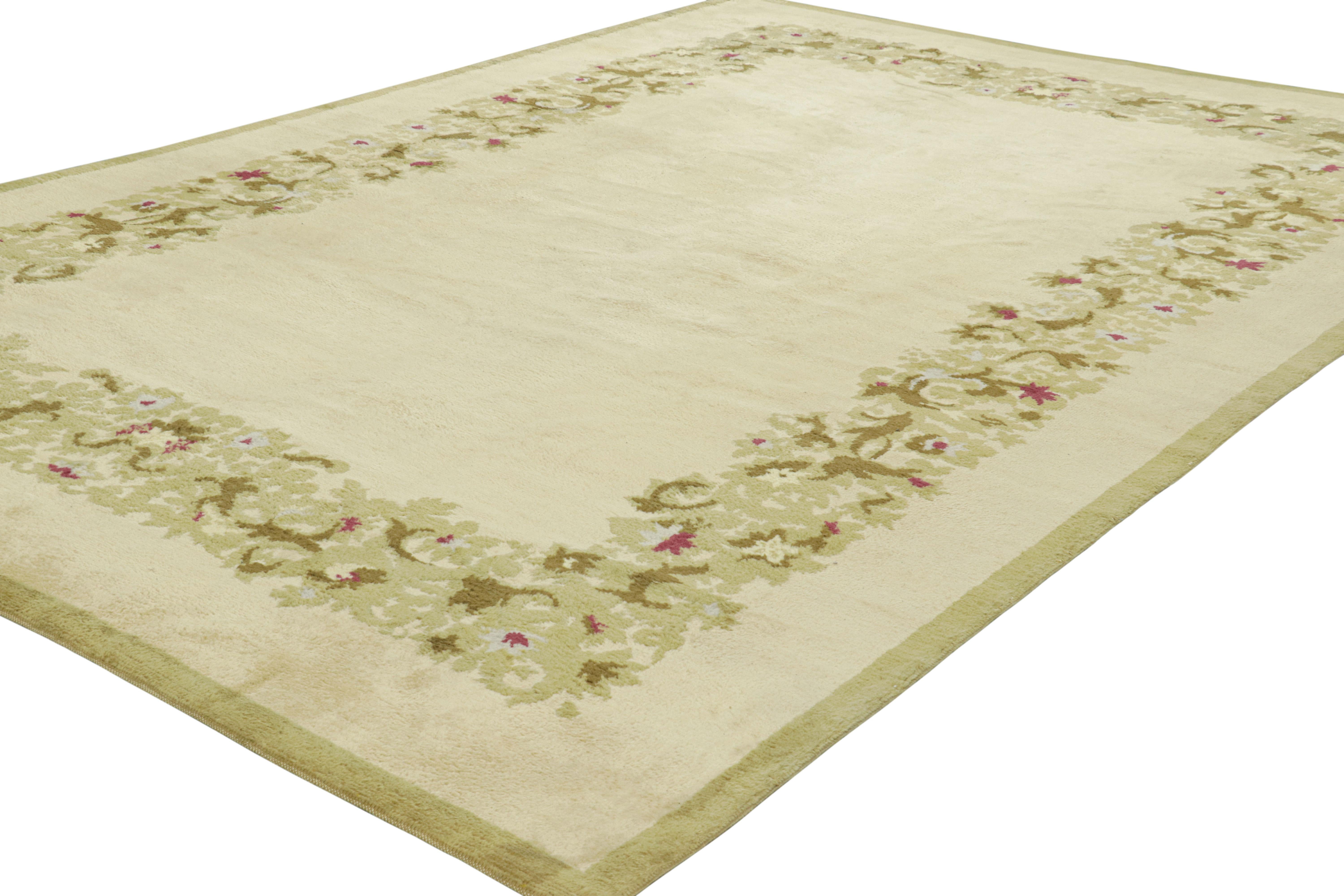 Antique Leleu French Art Deco Rug in Green with Floral Patterns - Rug & Kilim In Good Condition For Sale In Long Island City, NY