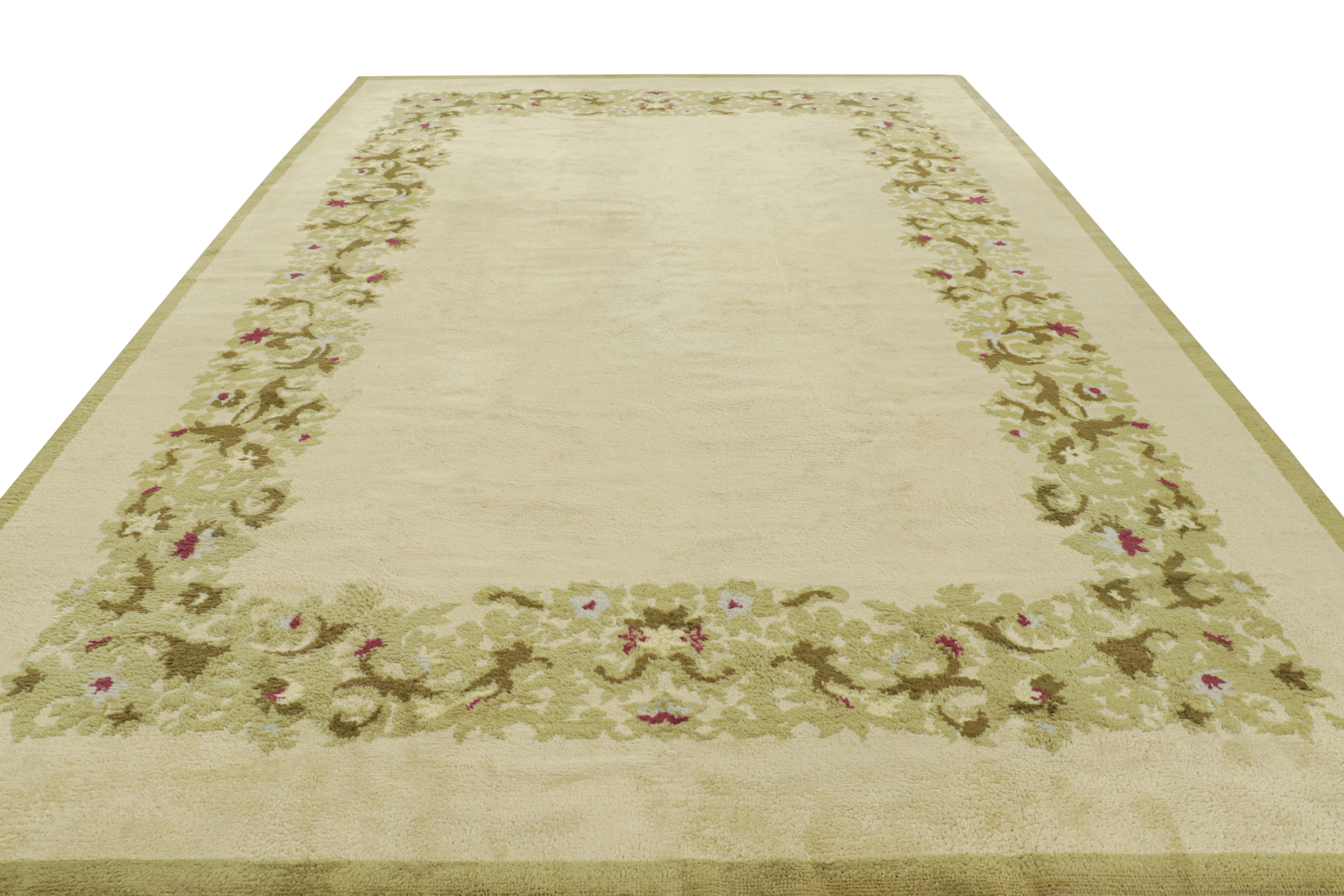 Early 20th Century Antique Leleu French Art Deco Rug in Green with Floral Patterns - Rug & Kilim For Sale