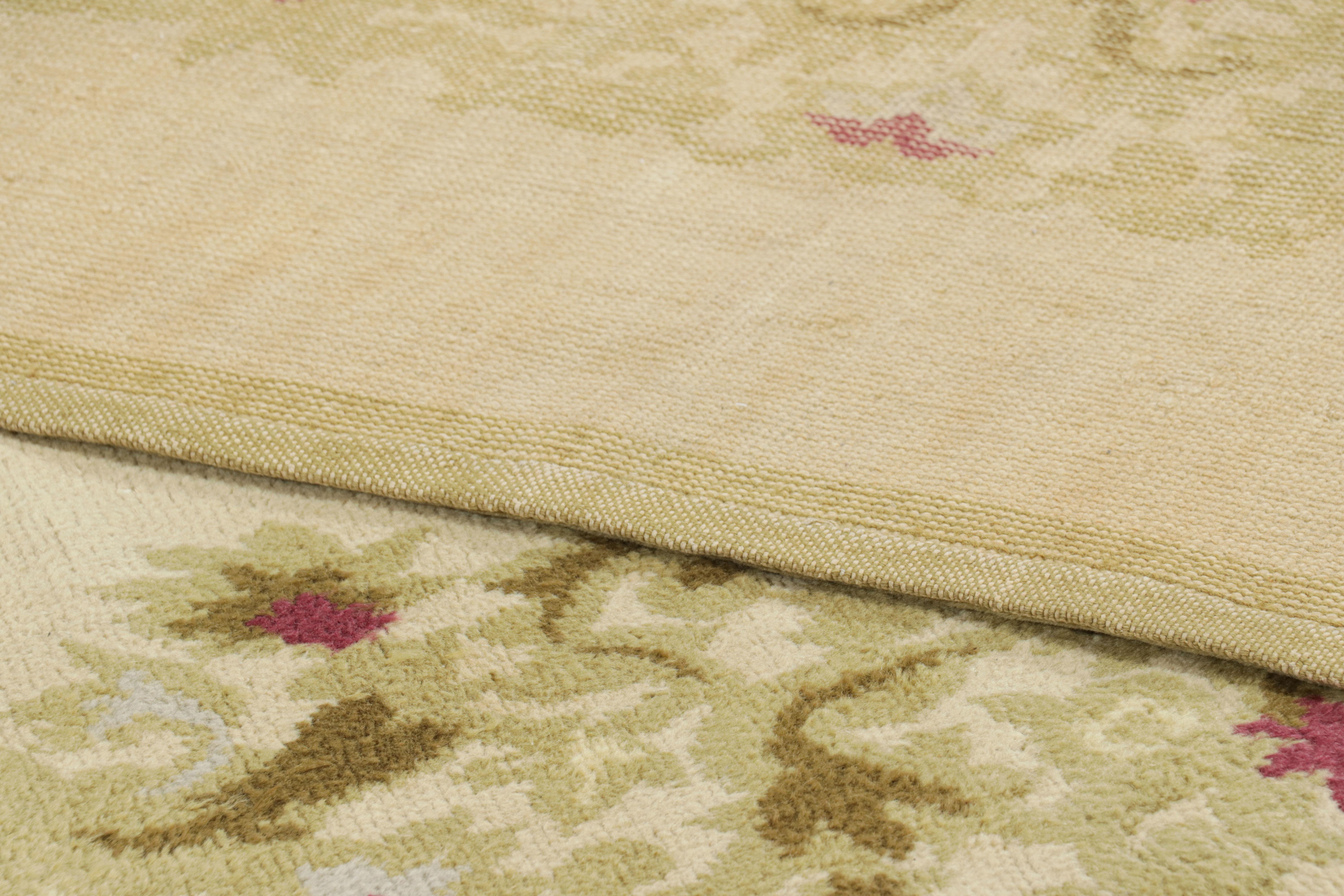 Antique Leleu French Art Deco Rug in Green with Floral Patterns - Rug & Kilim For Sale 1