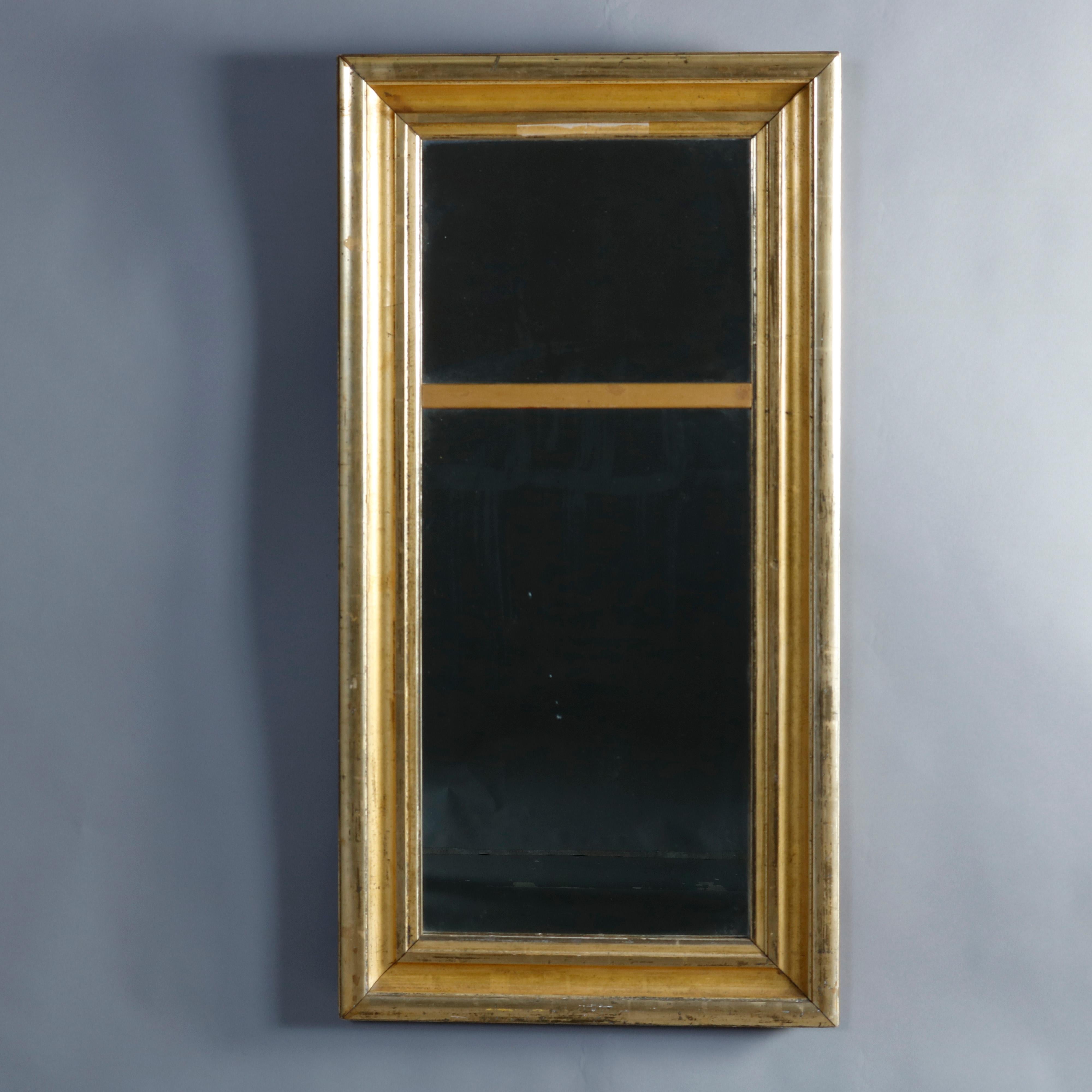 American Antique Lemon Giltwood Trumeau Wall Mirror, Circa 1840