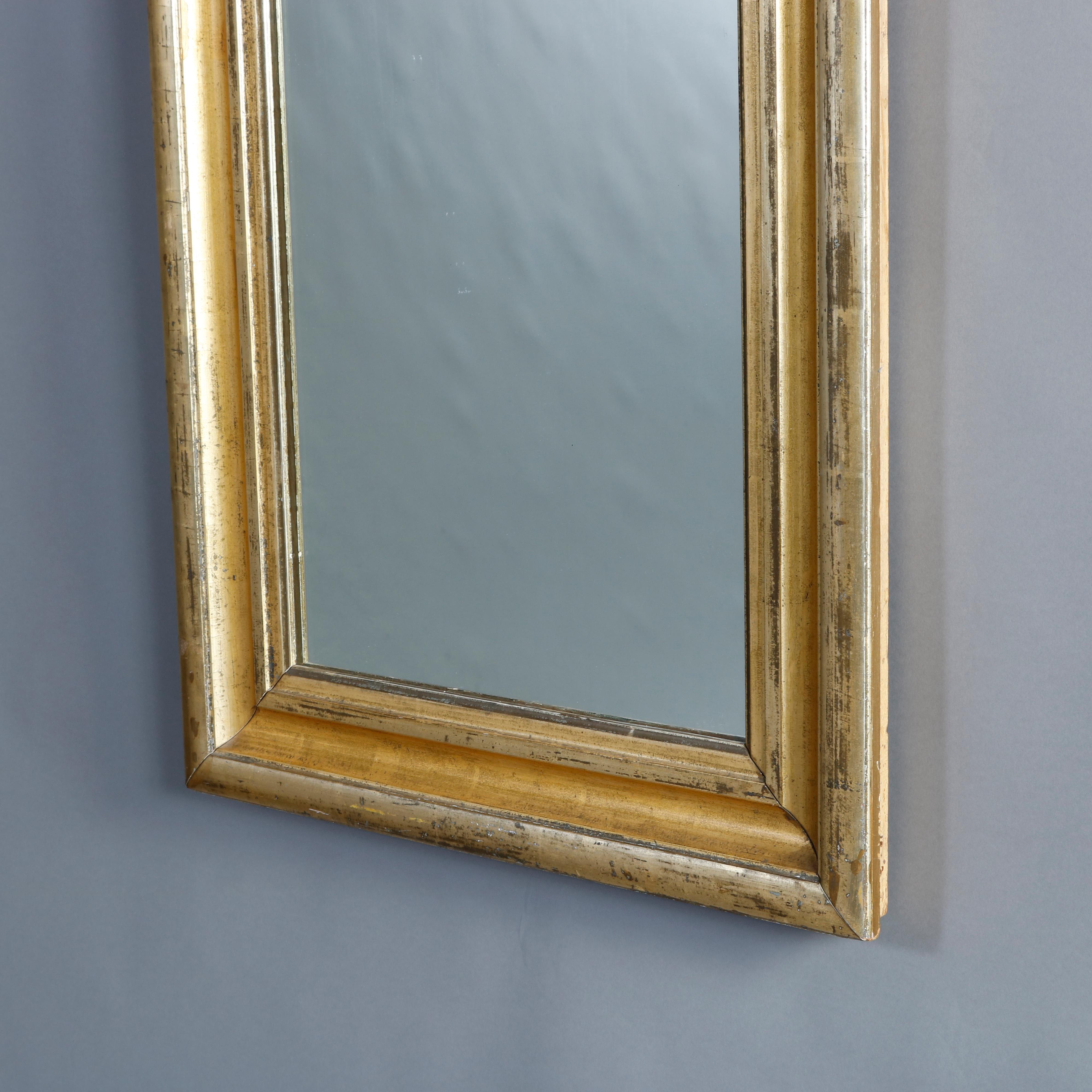 Antique Lemon Giltwood Trumeau Wall Mirror, Circa 1840 In Good Condition In Big Flats, NY