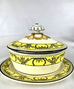 Antica tinozza per il burro in crema giallo limone di Davenport, Inghilterra, circa 1810