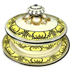 Antique Lemon Yellow Creamware Butter Tub by Davenport, England, Circa 1810
