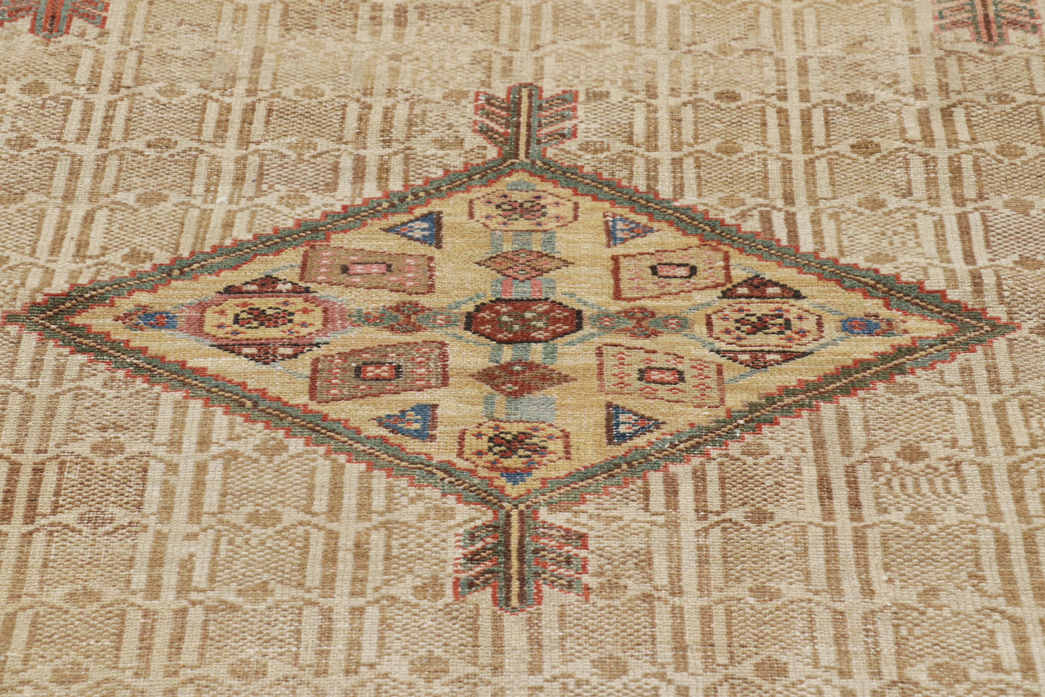 Alfombra antigua Lenkoran Kazak, medallones geométricos rojos y azules - Rug & Kilim Persa en venta