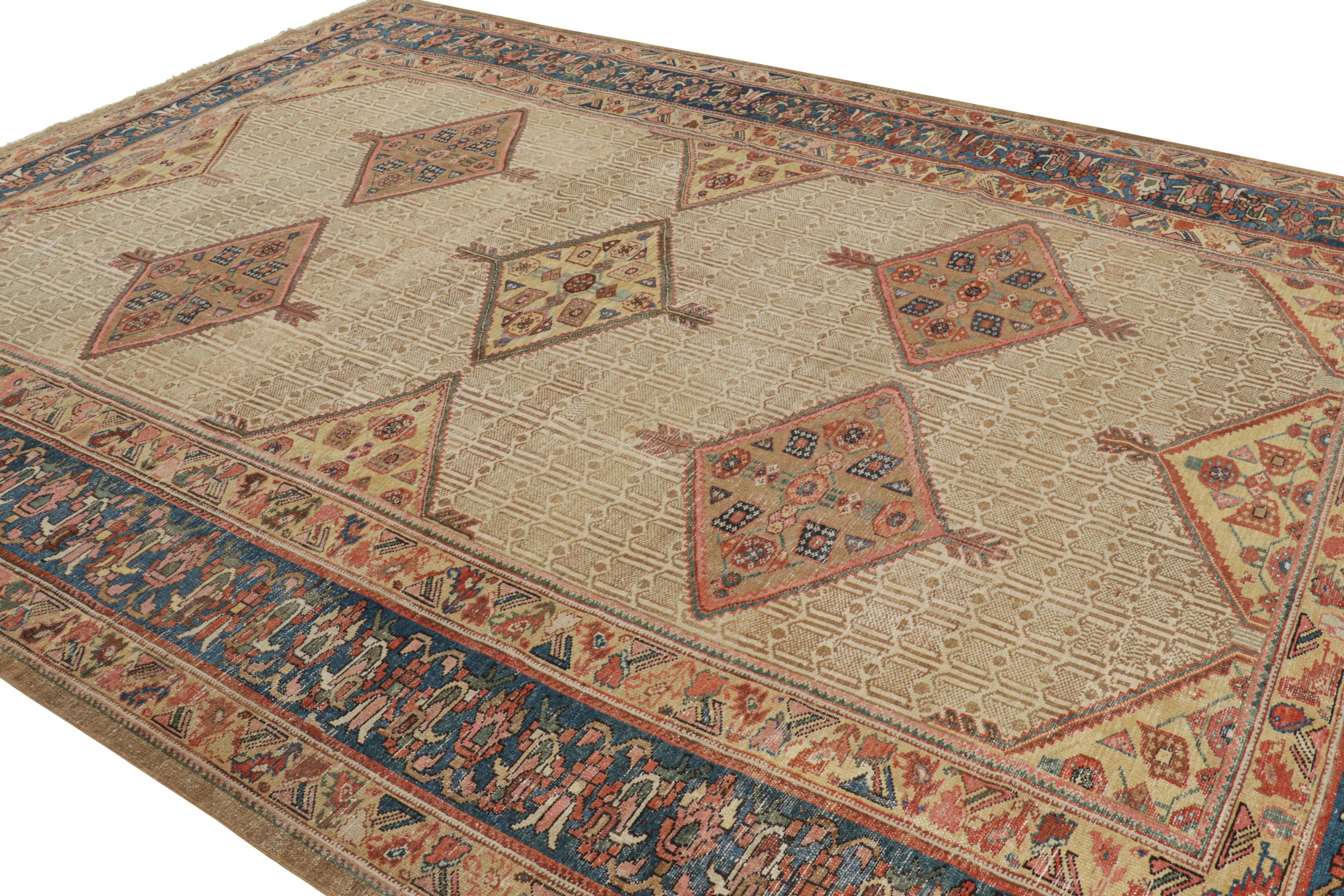 Alfombra antigua Lenkoran Kazak, medallones geométricos rojos y azules - Rug & Kilim Anudado a mano en venta