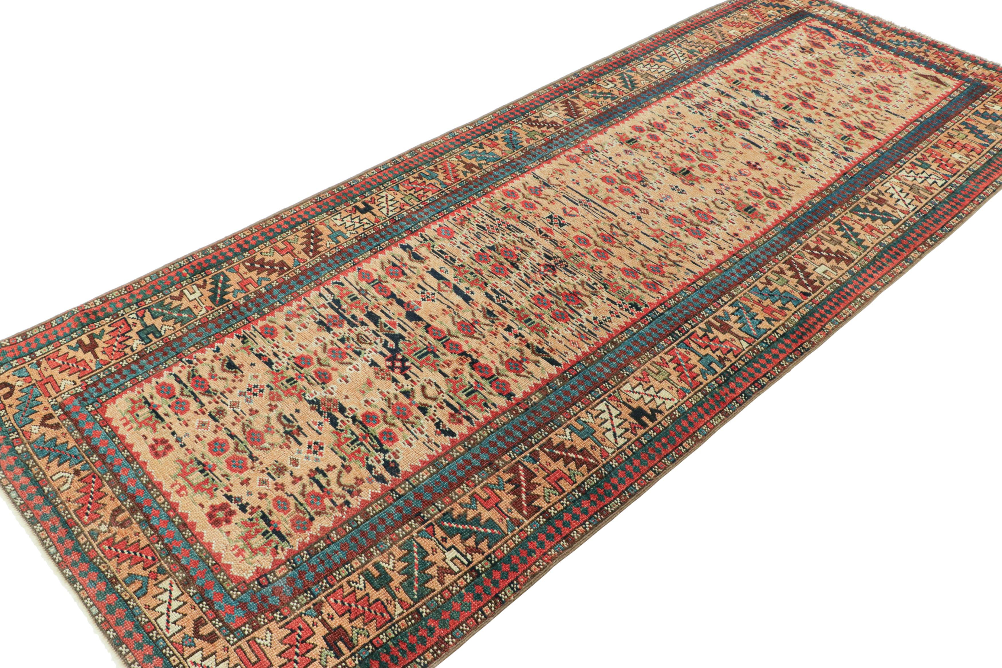 Alfombra antigua Lenkoran Kazak, medallones geométricos rojos y azules - Rug & Kilim Anudado a mano en venta