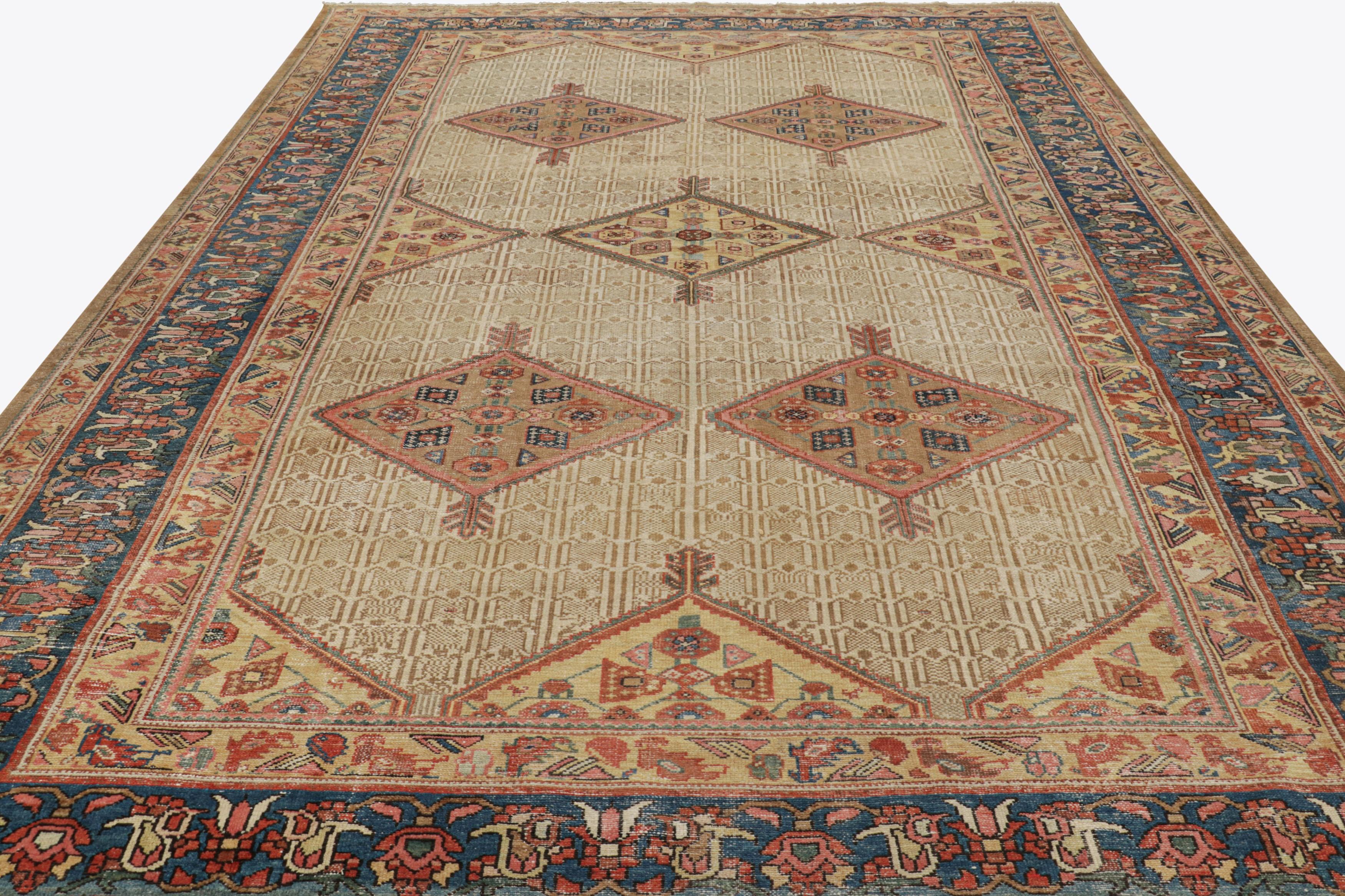 Alfombra antigua Lenkoran Kazak, medallones geométricos rojos y azules - Rug & Kilim en Bueno estado para la venta en Long Island City, NY