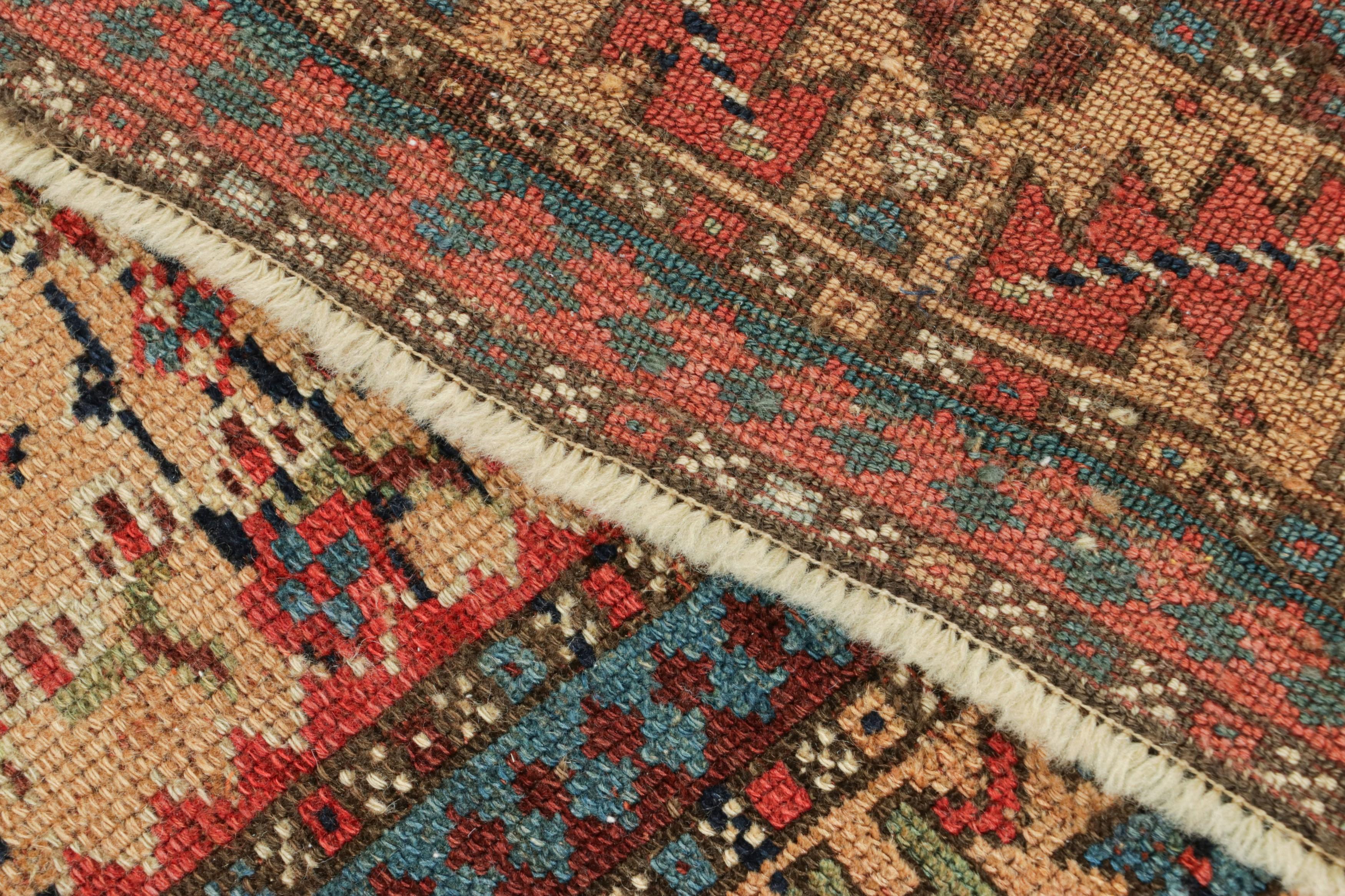 Alfombra antigua Lenkoran Kazak, medallones geométricos rojos y azules - Rug & Kilim Lana en venta