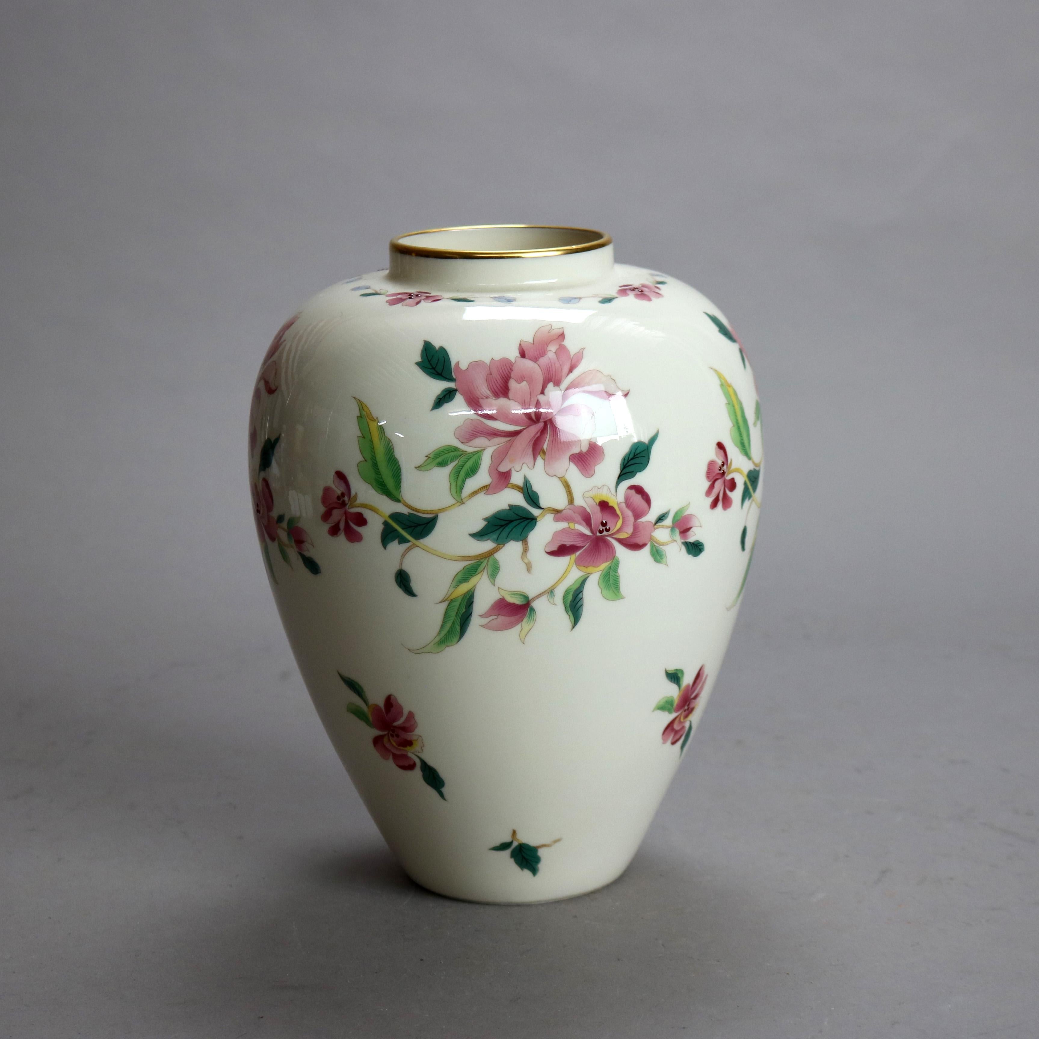Antique Lenox Hand Painted & Gilt Floral Porcelain Vase C1930 In Good Condition For Sale In Big Flats, NY