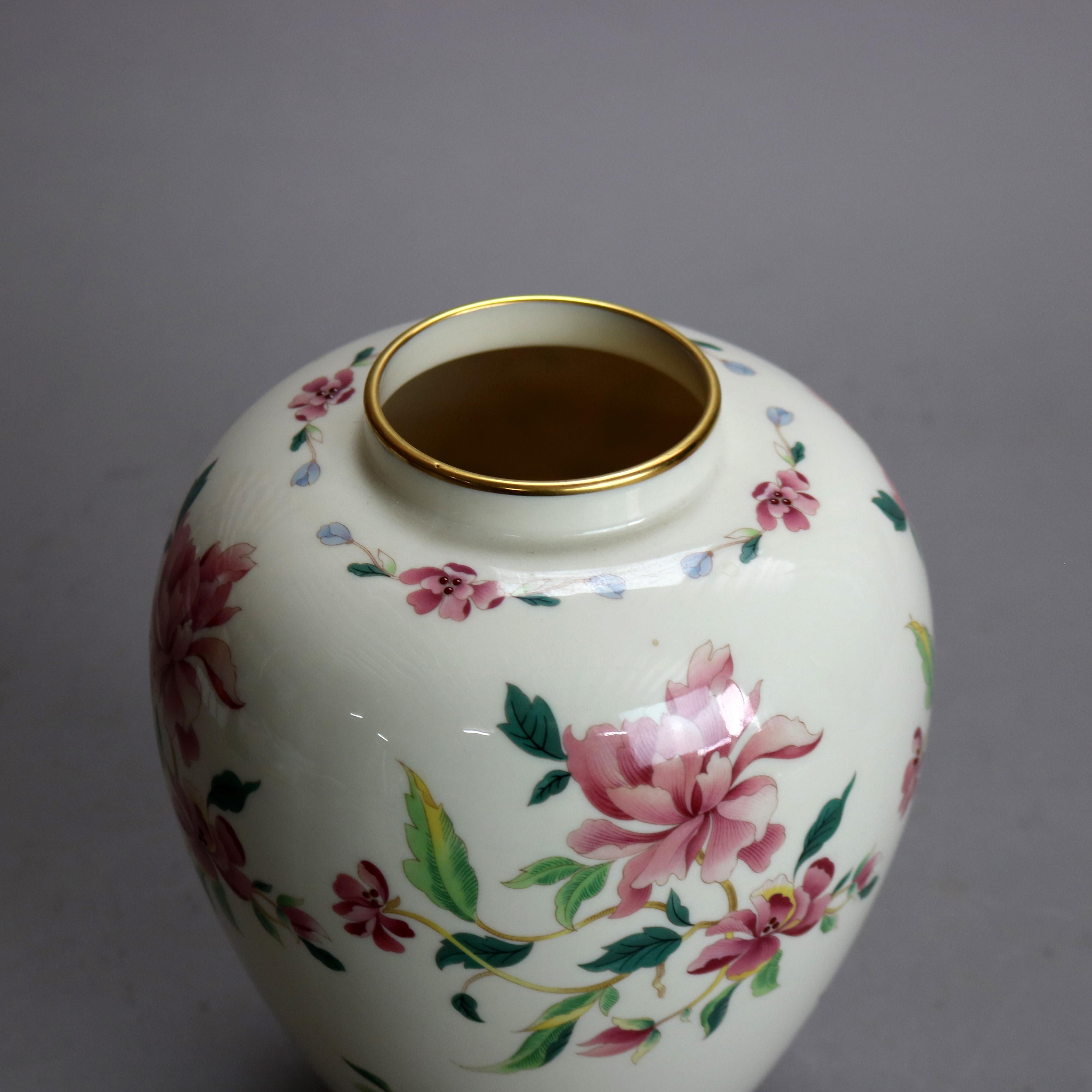 20th Century Antique Lenox Hand Painted & Gilt Floral Porcelain Vase C1930 For Sale