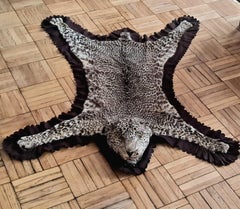 Antique Leopard Area Rug or Wall Hooked Rug