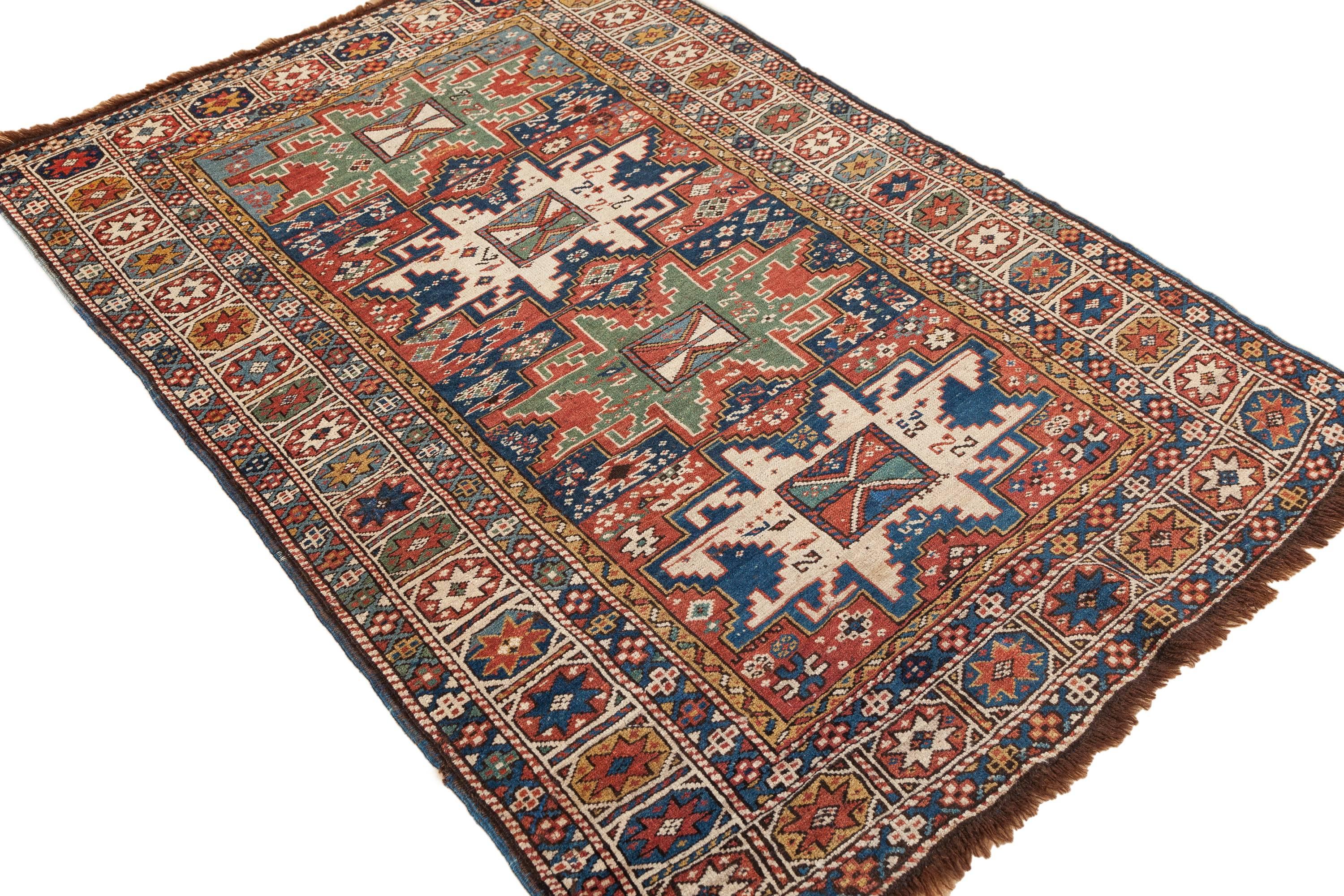 A Lesghi rug from the Caucasus, dating to the late 19th century. A Classic Lesghi star design in fine condition.