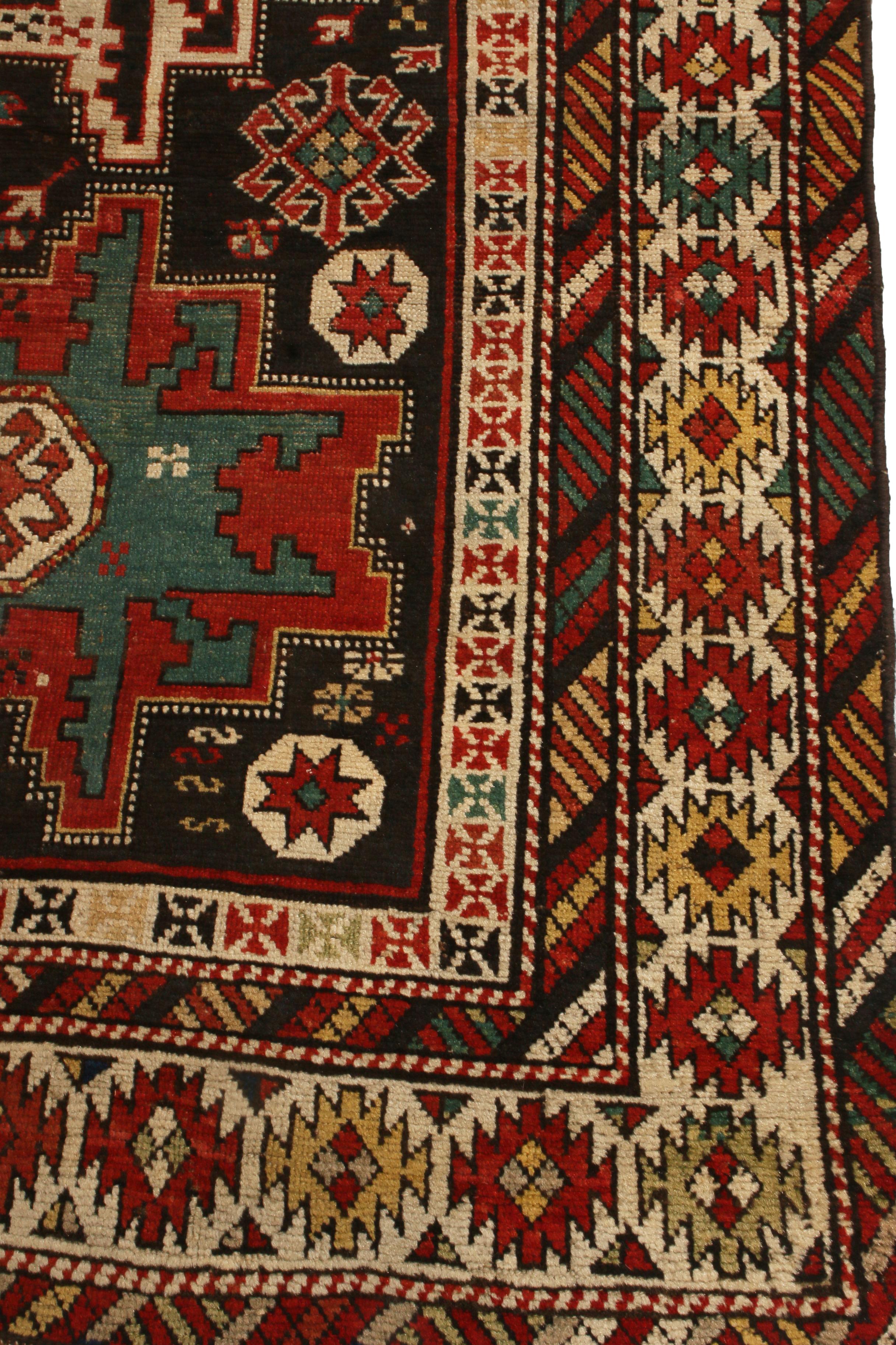 European Antique Lesgi Star Traditional Red and Beige Wool Rug