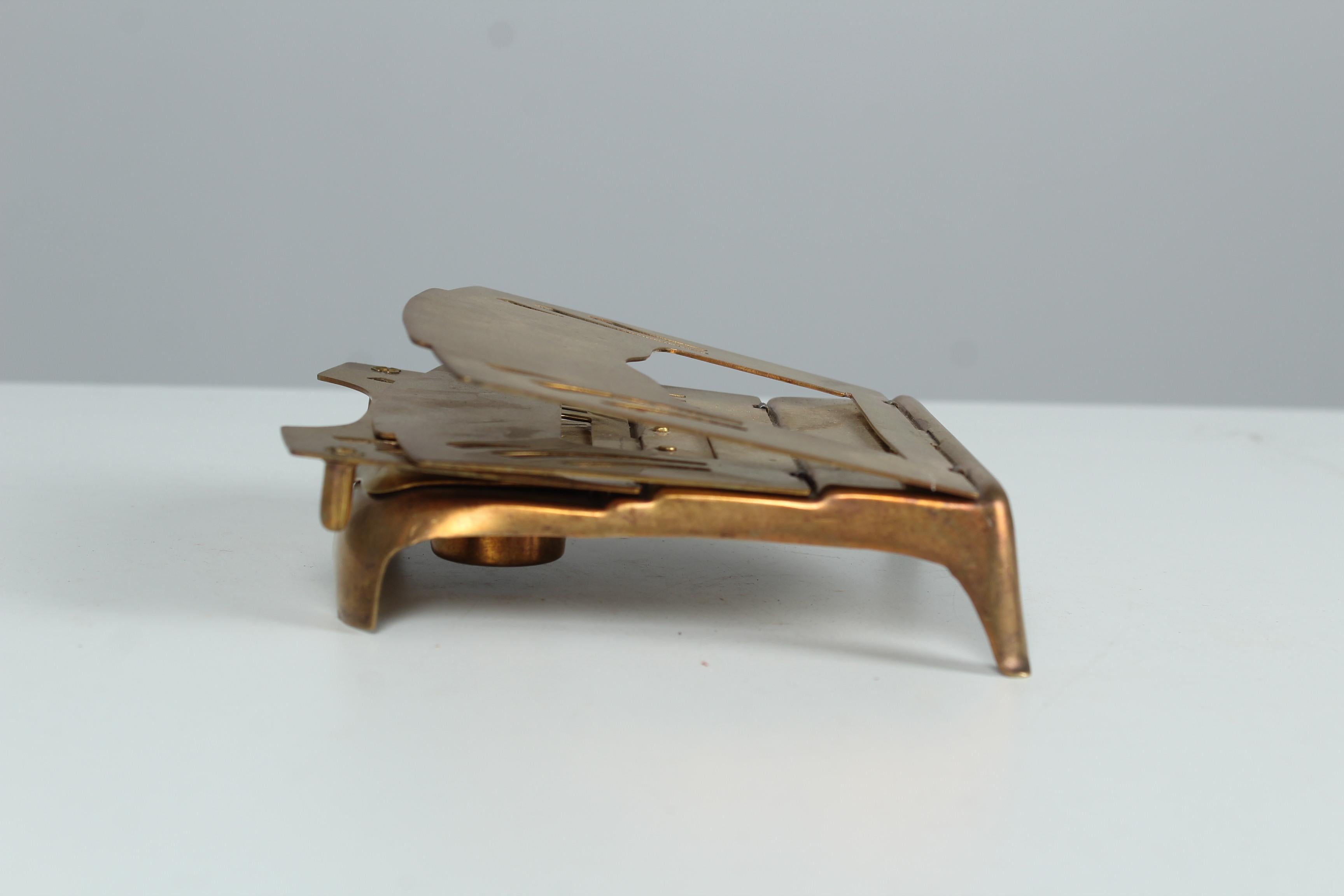 Beautiful antique desk utensil from brass. Letter holder with inkwell.

