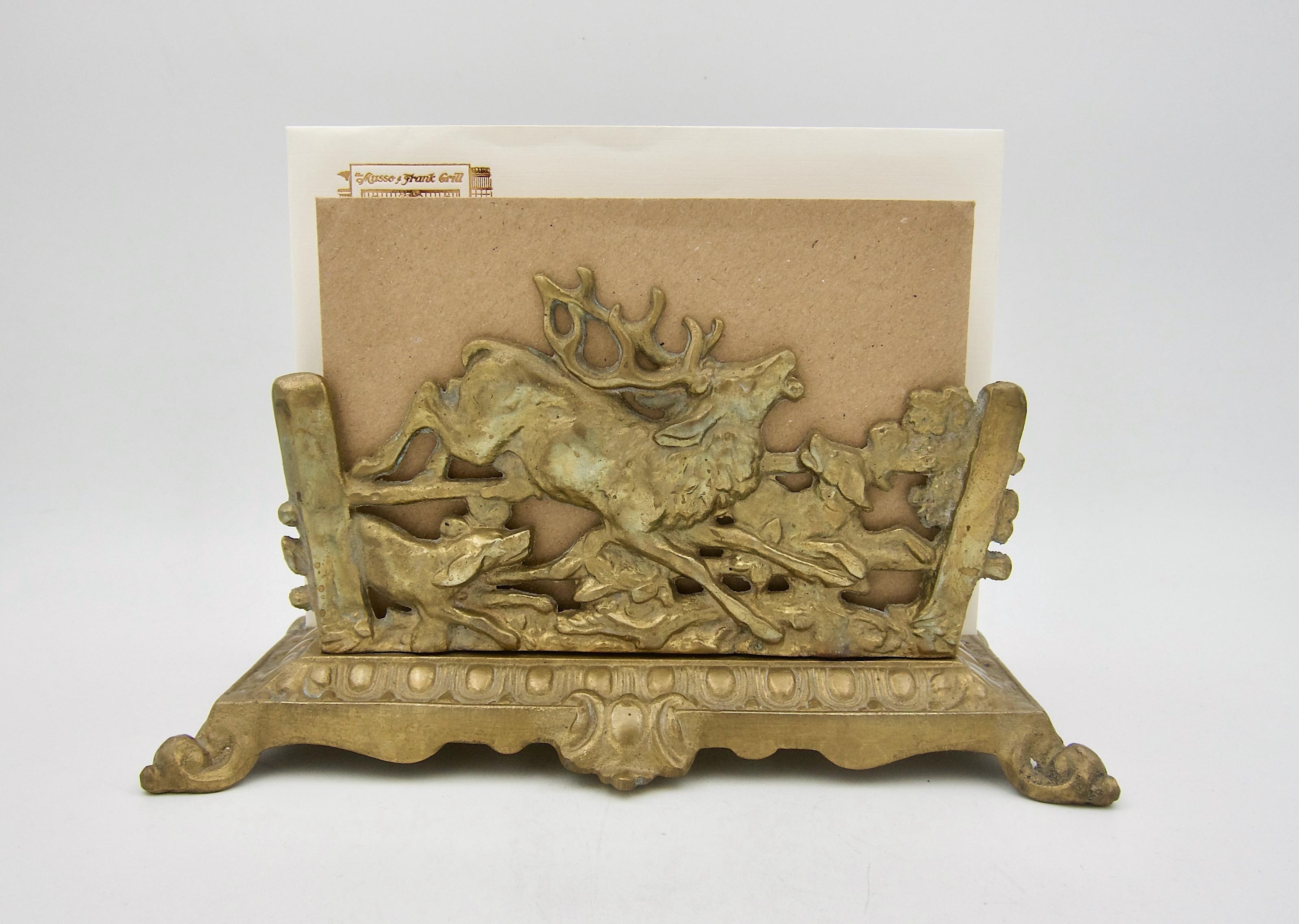 Cast Antique Letter Holder with Victorian Hunt Scene by Bradley and Hubbard