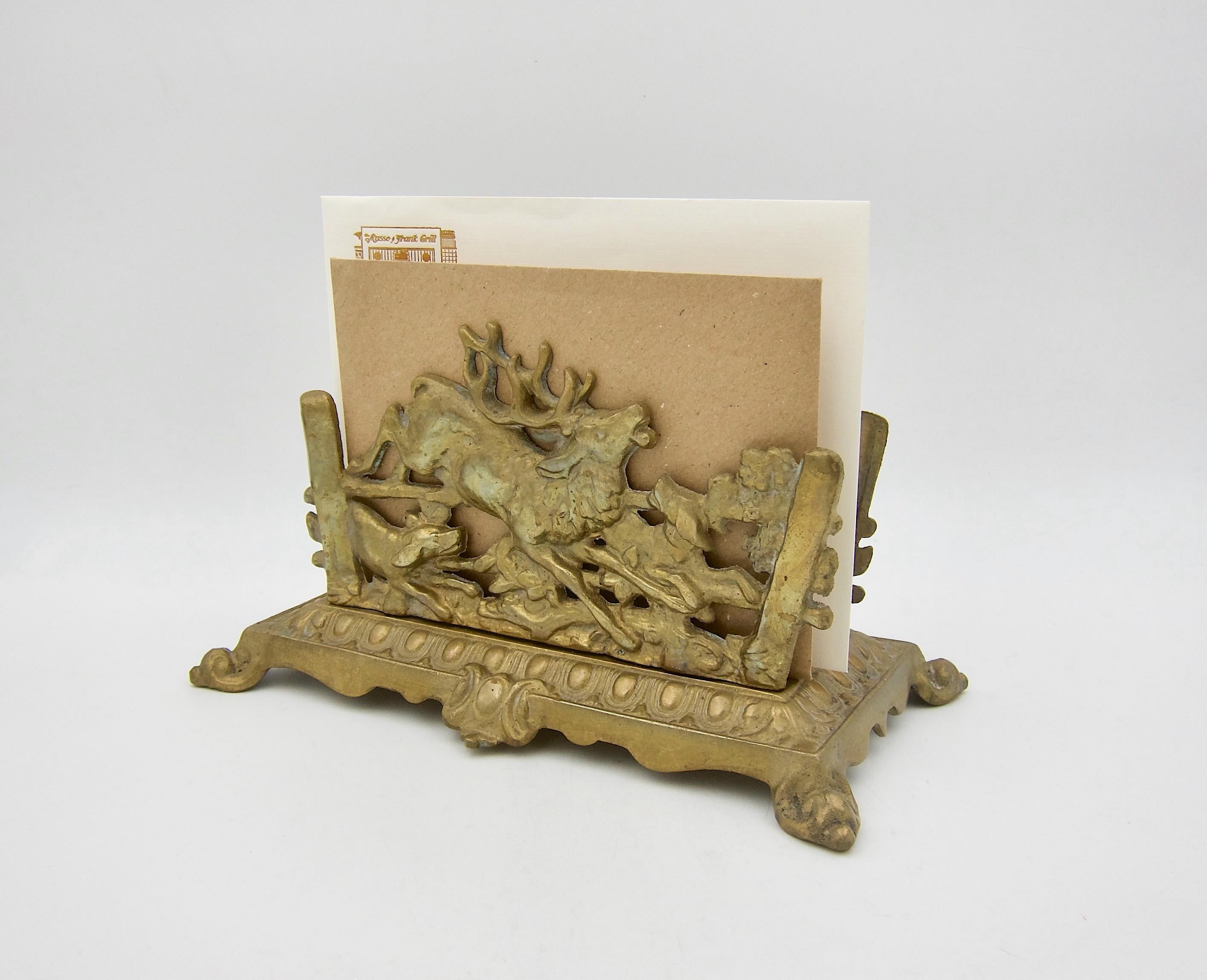 Antique Letter Holder with Victorian Hunt Scene by Bradley and Hubbard In Good Condition In Los Angeles, CA