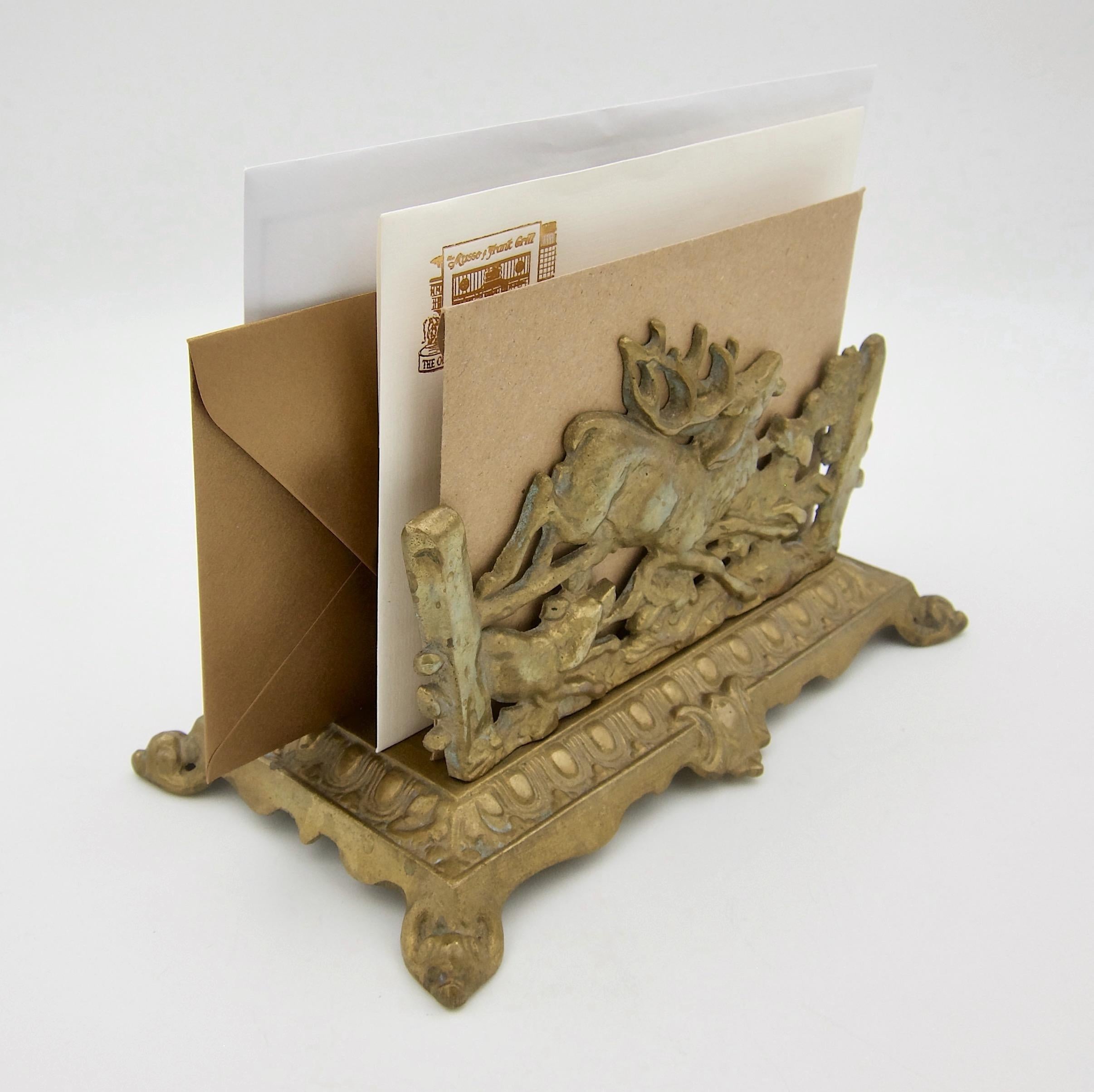 19th Century Antique Letter Holder with Victorian Hunt Scene by Bradley and Hubbard