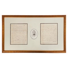 Antique Letters with Central Oval Portrait in a Wooden Frame
