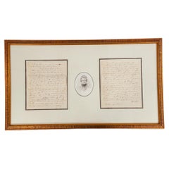 Antique Letters with Central Oval Portrait in a Wooden Frame