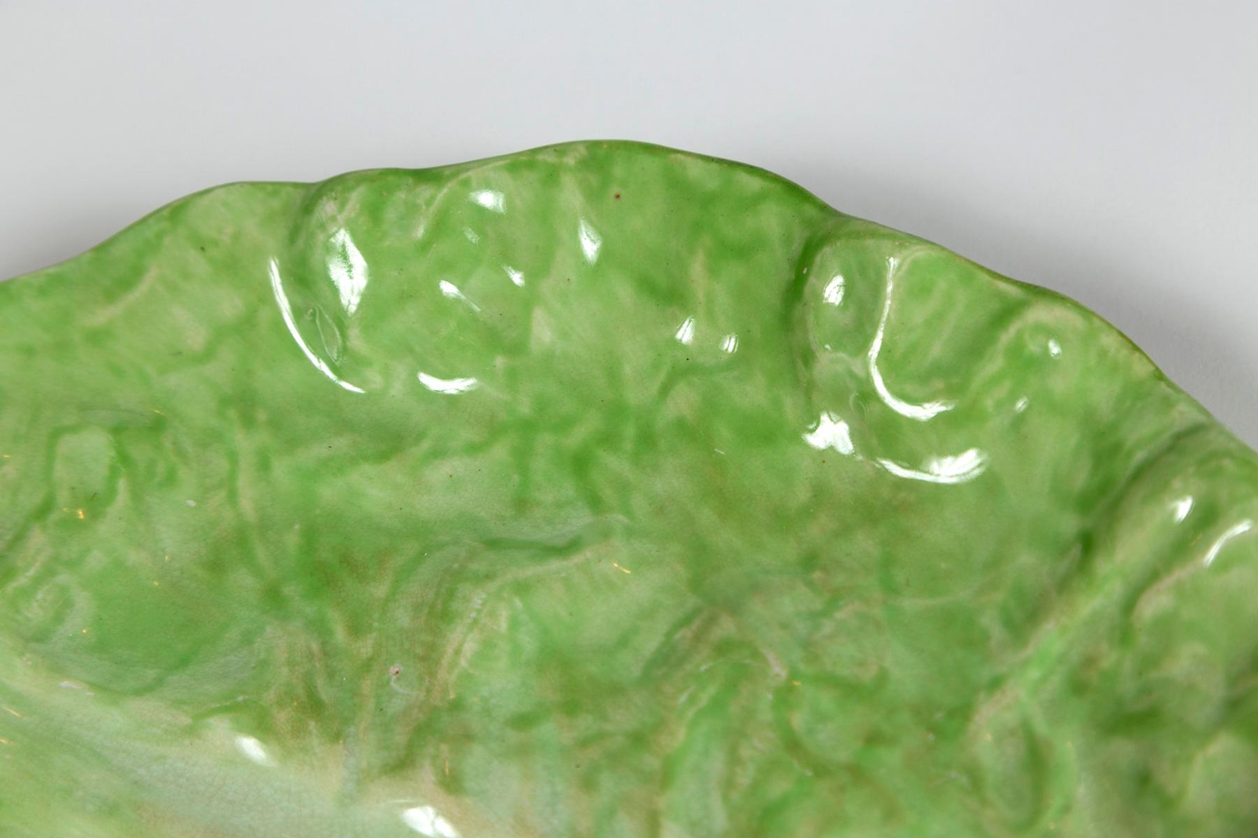 American Antique Lettuce Leaf Platter, Wannopee Pottery, circa 1900 For Sale