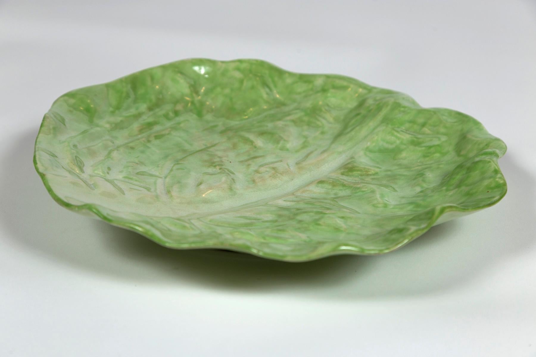 Antique Lettuce Leaf Platter, Wannopee Pottery, circa 1900 For Sale 2