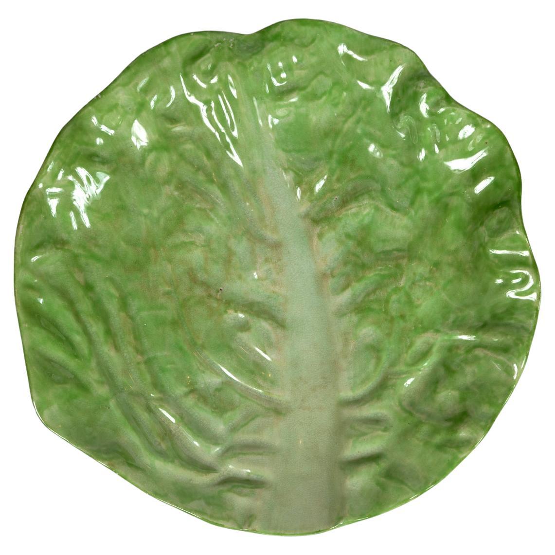 Antique Lettuce Leaf Platter, Wannopee Pottery, circa 1900 For Sale