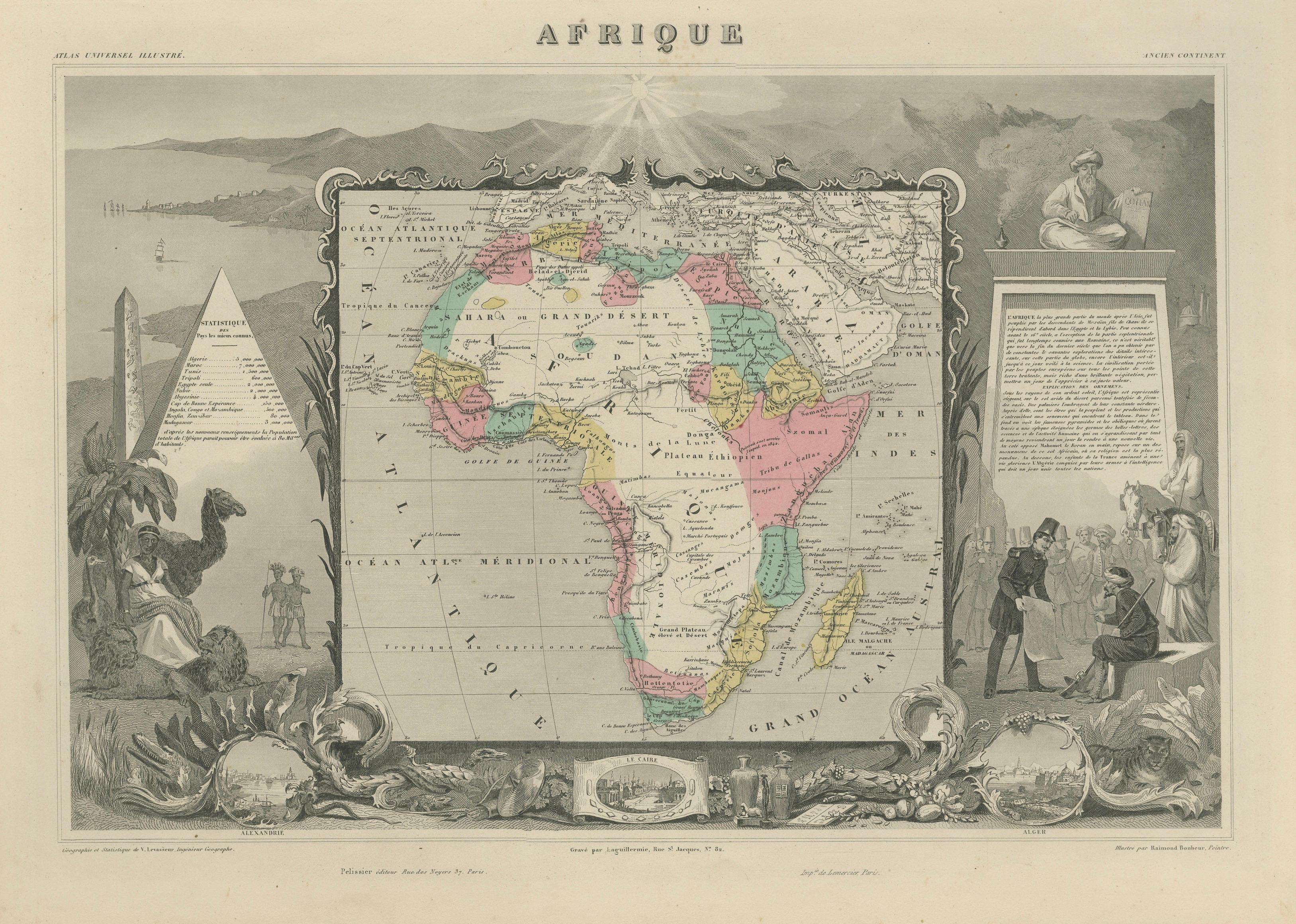 Antique Levasseur Maps Europe & Africa, Decorative Atlas Pair c.1845