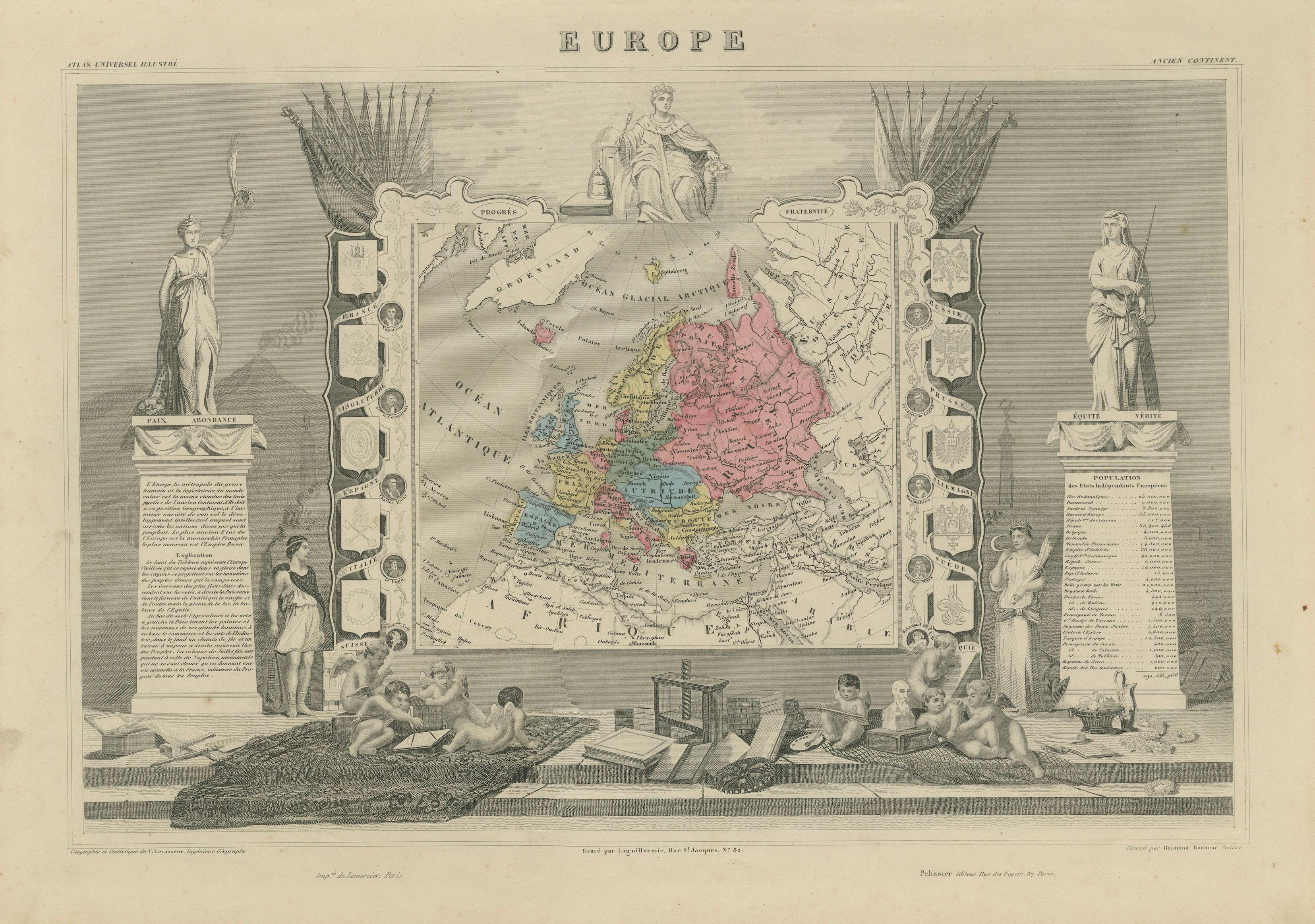 Antique Levasseur Maps Europe & Africa, Decorative Atlas Pair c.1845