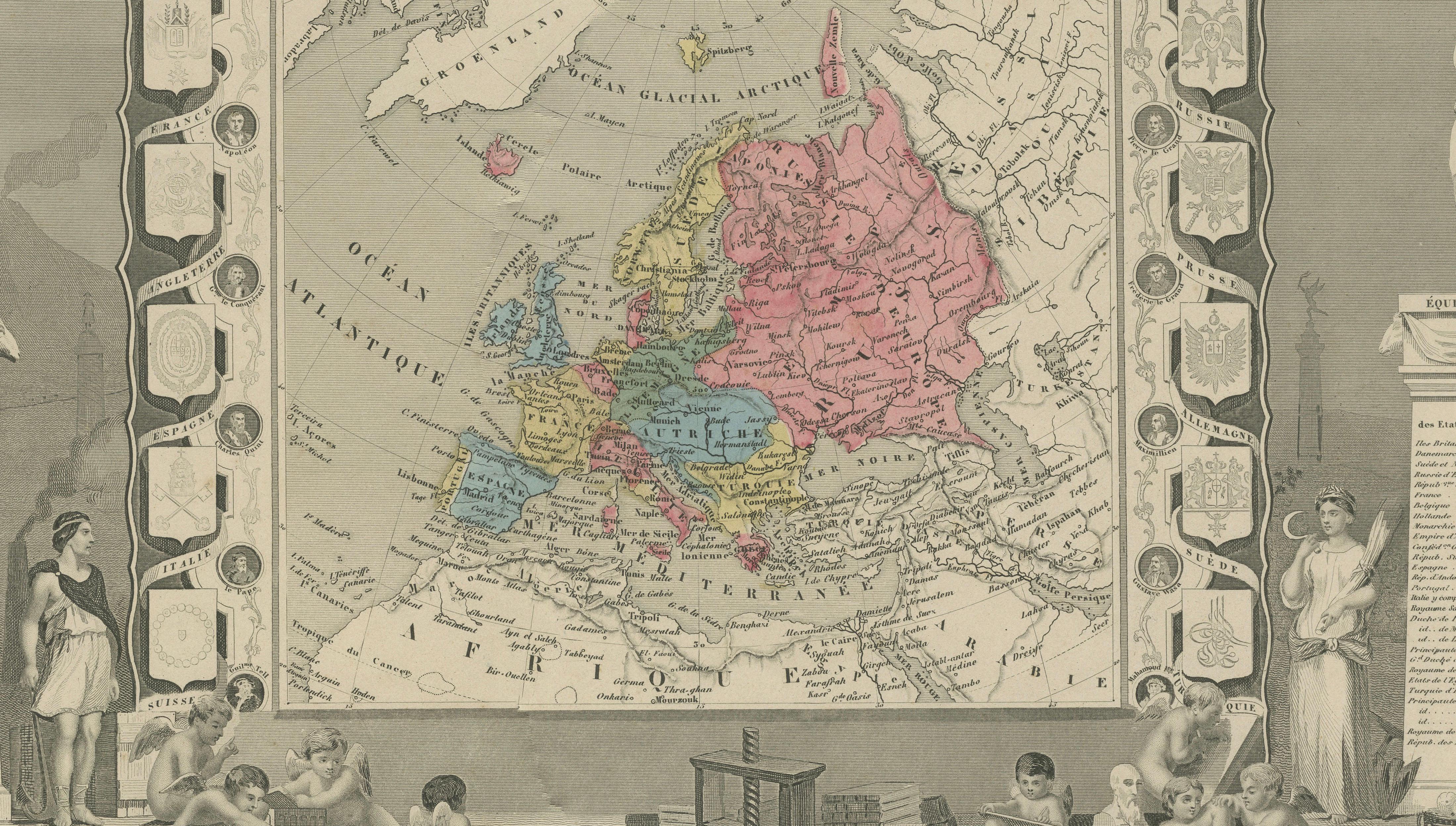 Antique Levasseur Maps Europe & Africa, Decorative Atlas Pair c.1845