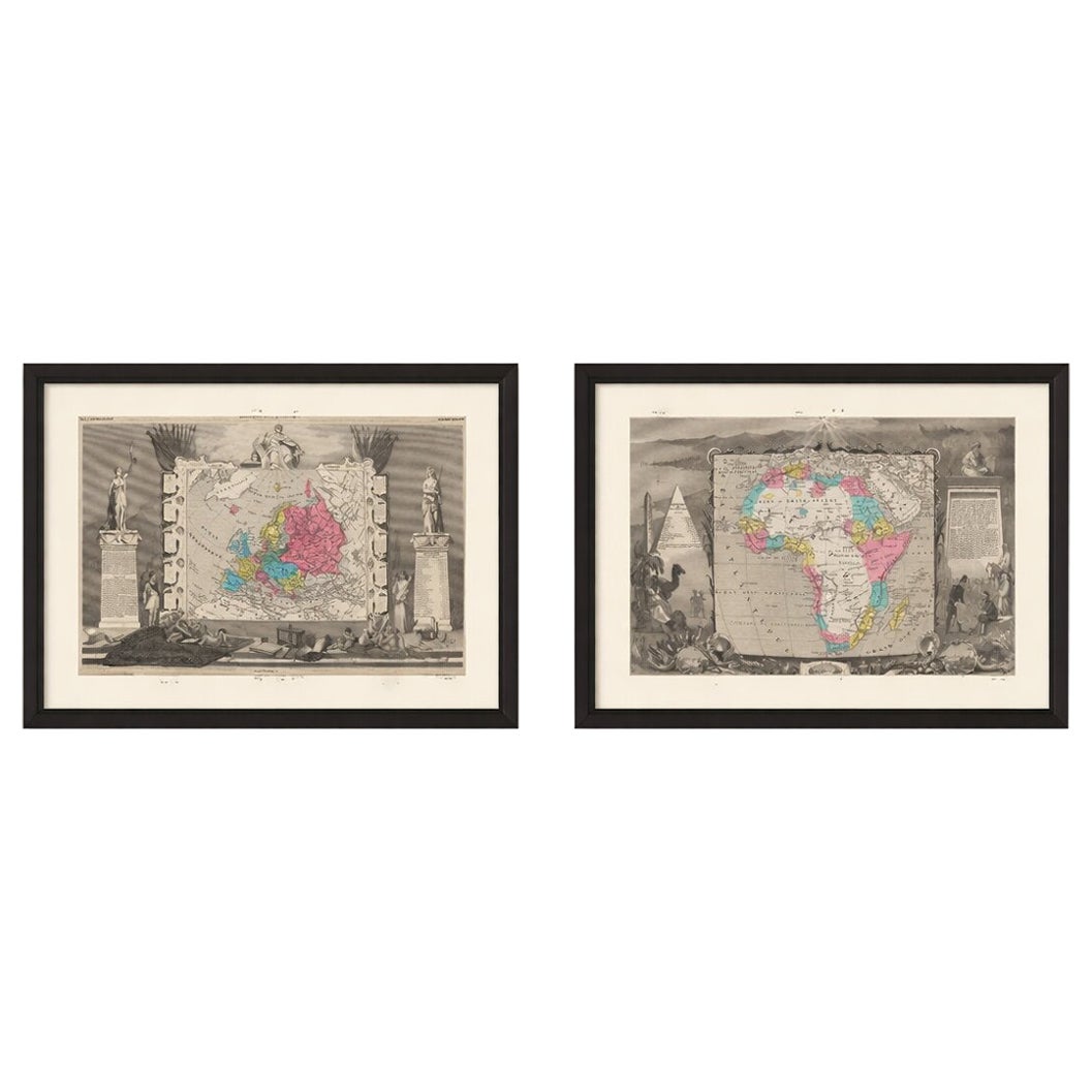 Antique Levasseur Maps Europe & Africa, Decorative Atlas Pair c.1845