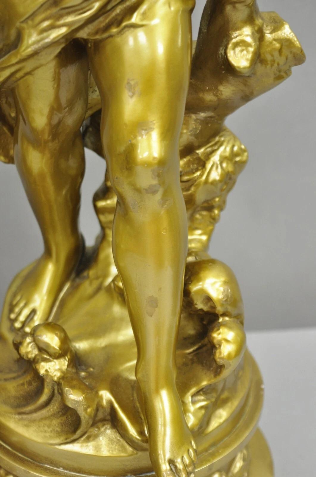 Antique L&F Moreau French Renaissance Gold Paint Metal Figural Table Lamps Pair in vendita 2