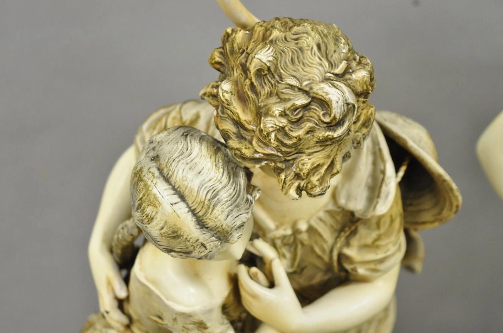 Antique L&F Moreau French Renaissance Large Figural Boy and Girl Table Lamp Coppia di lampade da tavolo in vendita 4