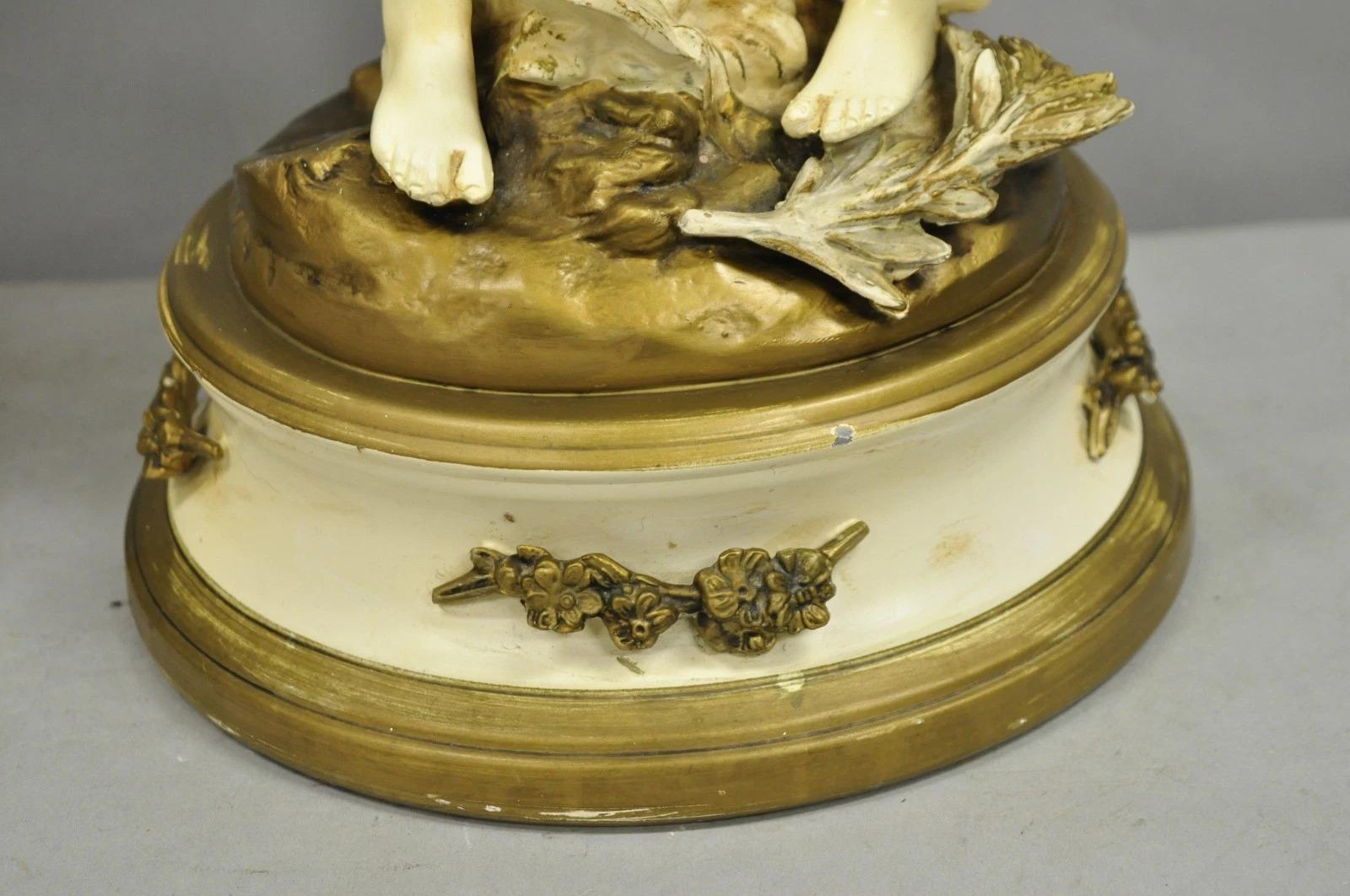 Metallo Antique L&F Moreau French Renaissance Large Figural Boy and Girl Table Lamp Coppia di lampade da tavolo in vendita