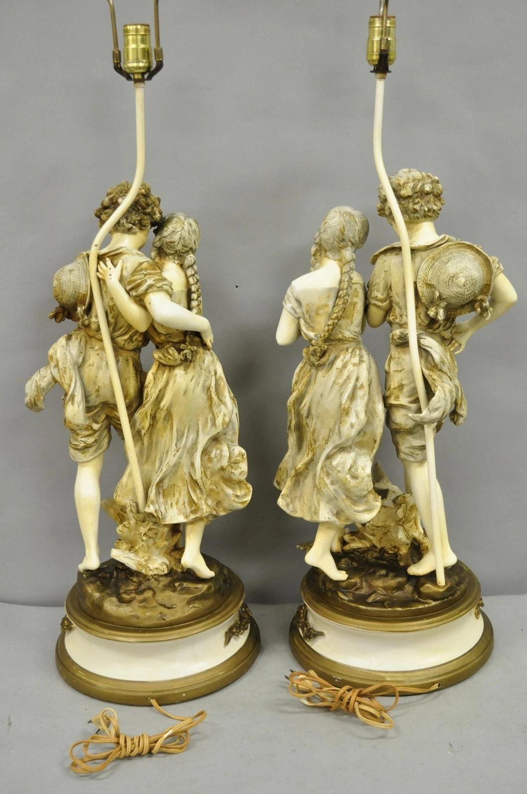 Antique L&F Moreau French Renaissance Large Figural Boy and Girl Table Lamp Coppia di lampade da tavolo in vendita 2