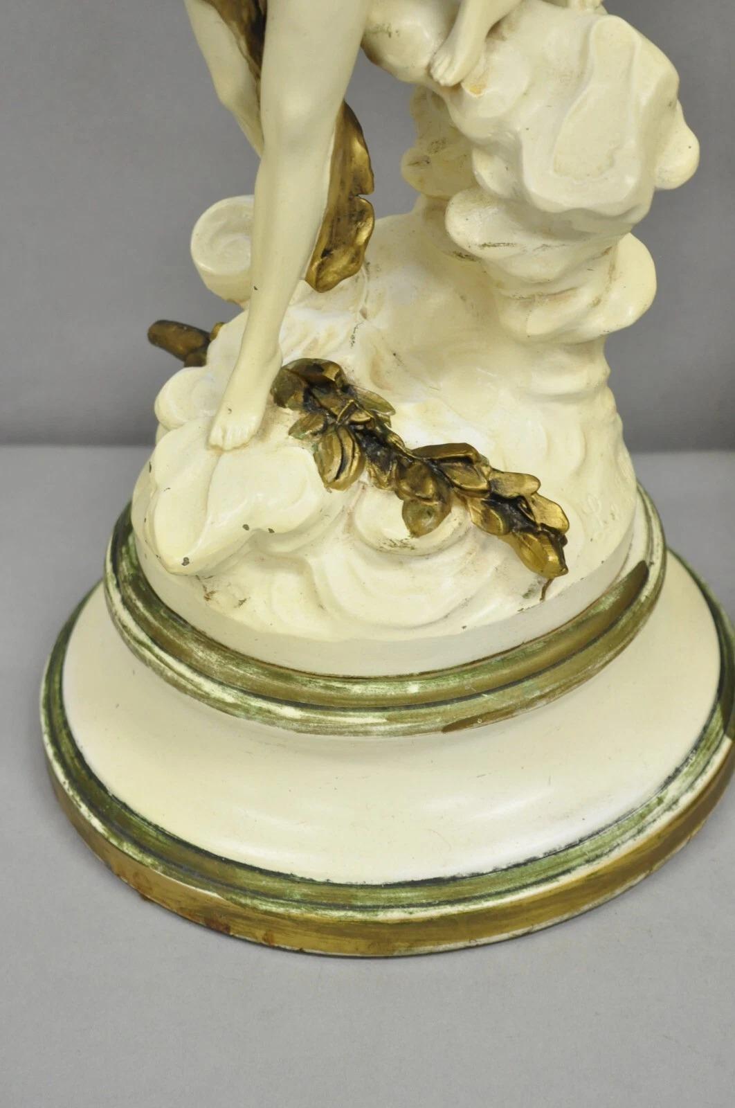 Antique L&F Moreau Spelter Metal Painted Figural Boy and Girl Table Lamp - Pair For Sale 2
