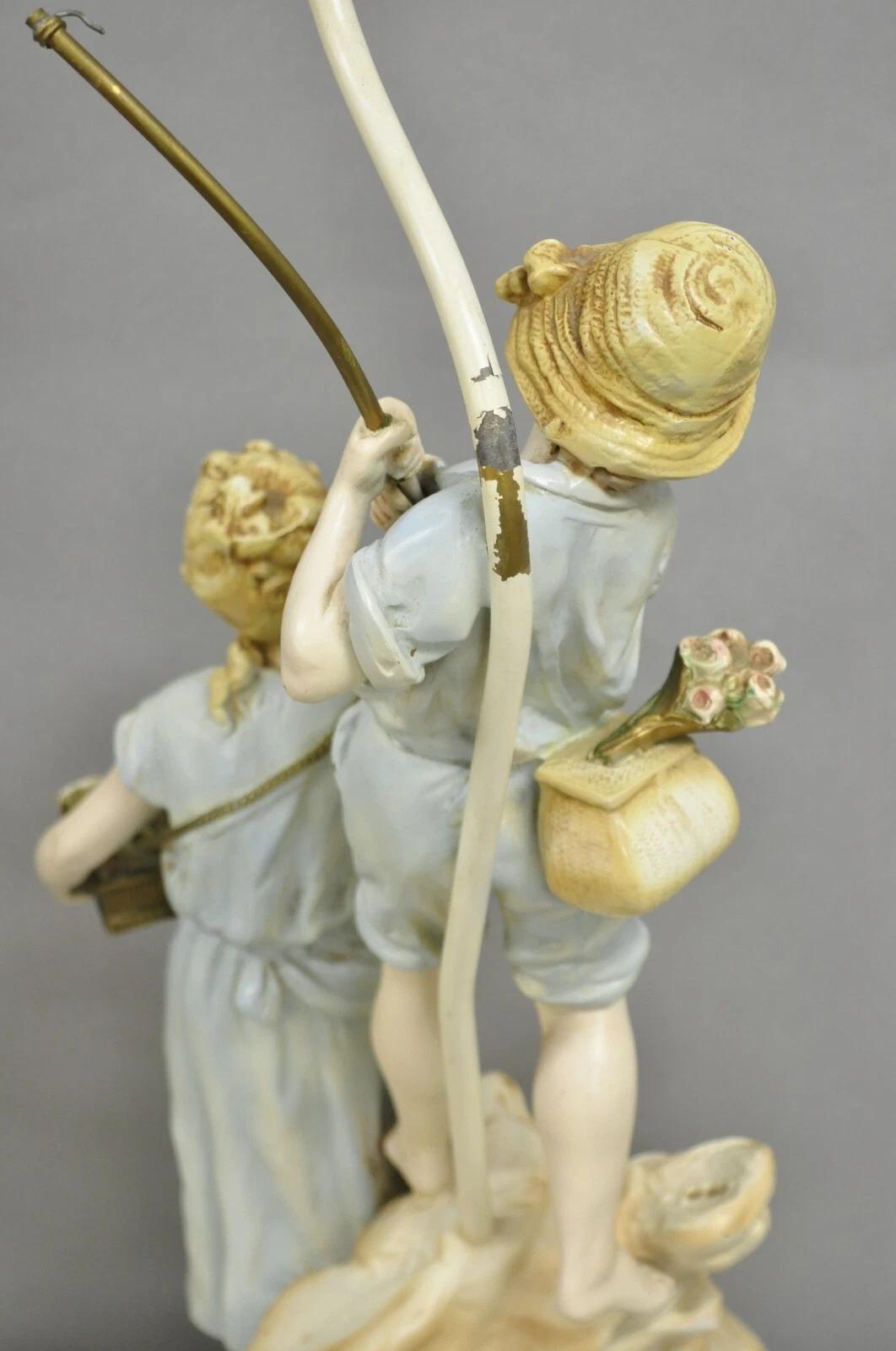 Antiche lampade da tavolo L&F Moreau vittoriane in metallo dipinto a spelta - una coppia in vendita 3