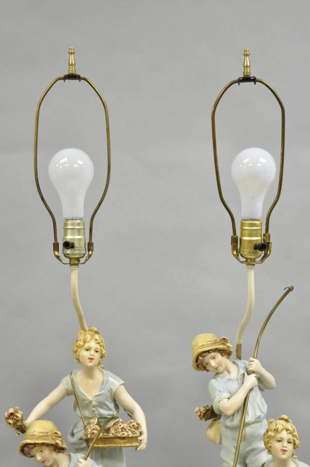 Antiche lampade da tavolo L&F Moreau vittoriane in metallo dipinto a spelta - una coppia in vendita 6